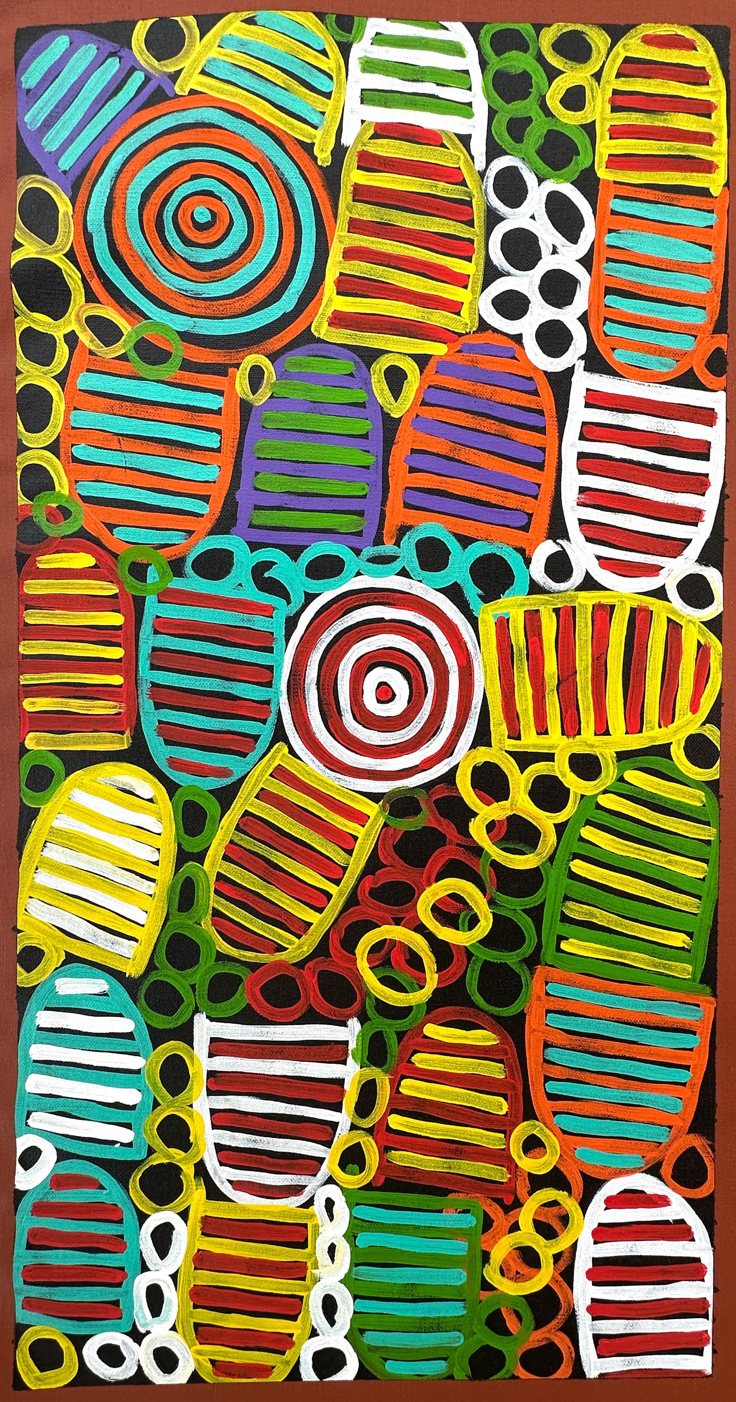Betty Club Mbitjana, Utopia, Anwekety, Awelye, Women’s Dreaming, Art for Sale, Indigenous Art for sale, Aboriginal art for sale, Australian Art, art for sale, painting for sale, art décor, interior décor, décor, womens ceremony, art work, art gallery, Altyerre Aboriginal Art, Darwin Art Gallery, Utopia, Utopian artist, art, painting, Ethical art, original art, direct from the artist, family business, famous artist, art lover, iconic art, art story, female artist, minnie pwerle, symbolism, iconography, women