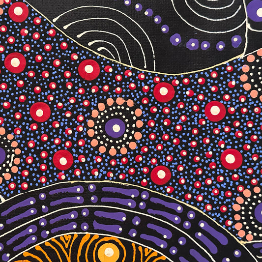 Colleen Wallace, Colleen nungarrayi, colleen nungari, traditional art, contemporary art, altyere aboriginal art, aboriginal art, indigenous art, Australian art, dot painting, dot art work, art, artwork, art for sale, Ltyentye Apurte, painting, painting for sale, wall art, art gallery, Darwin gallery, northern territory, santa Teresa, décor, interior décor, interior design, dot painting, office décor, dot art, art collector, famous artist, dreamings, colour, colourful, intricate, Dream time sisters,