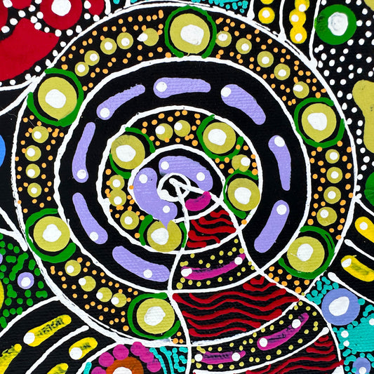 Colleen Wallace, Colleen nungarrayi, colleen nungari, traditional art, contemporary art, altyere aboriginal art, aboriginal art, indigenous art, Australian art, dot painting, dot art work, art, artwork, art for sale, Ltyentye Apurte, painting, painting for sale, wall art, art gallery, Darwin gallery, northern territory, santa Teresa, décor, interior décor, interior design, dot painting, office décor, dot art, art collector, famous artist, dreamings, colour, colourful, intricate, Dream time sisters,