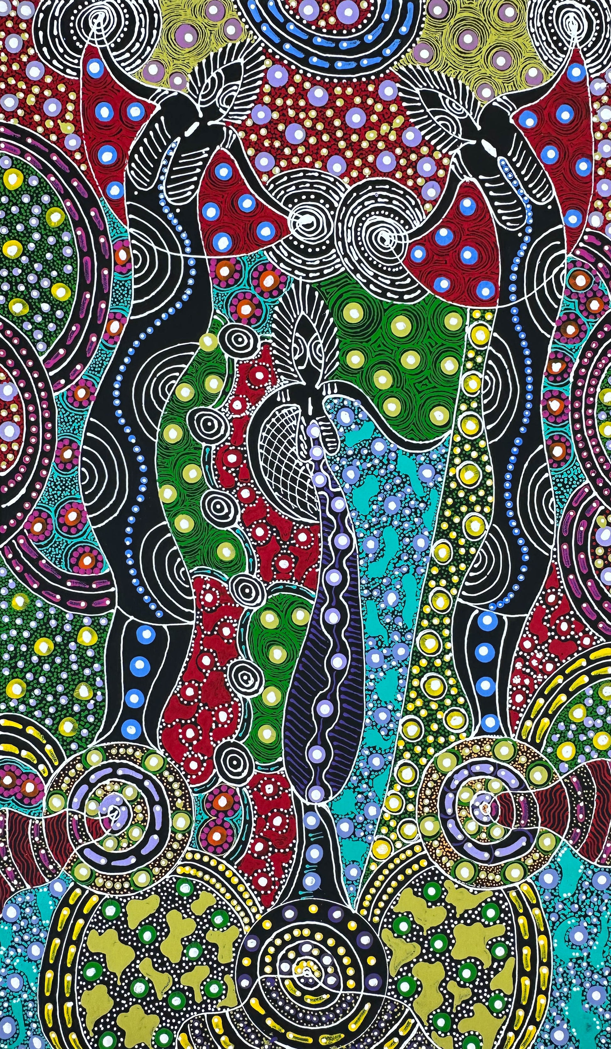 Santa Teresa + Ltyentye Apurte + Dot Art + Painting + Colour + Dreamtime Sisters + Indigenous Art + Aboriginal Art + Australian Art + Painting for Sale + Darwin Based Gallery + Family owned gallery + art for sale + painting for sale