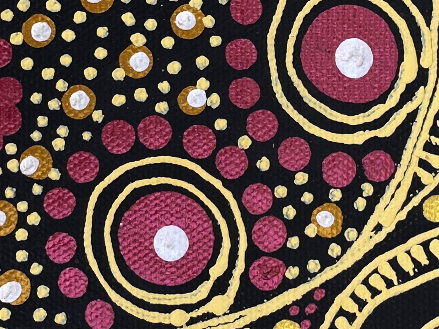 COLLEEN WALLACE NUNGARRAYI (NUNGARI) + Dreamtime Sisters + Santa Teresa + Ltyentye Apurte + Dot Art + Dot Art Painting + Art for sale + Painting for sale + indigenous artwork + aboriginal artwork + Australian art + gold + Darwin Based Gallery + Family Owned business + beautiful art +