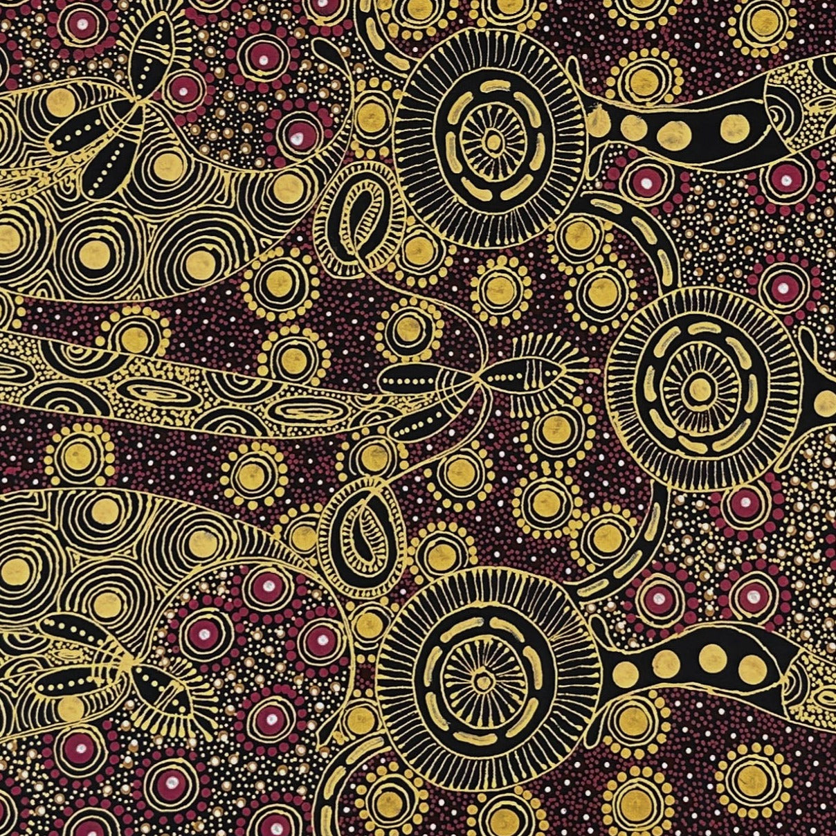 COLLEEN WALLACE NUNGARRAYI (NUNGARI) + Dreamtime Sisters + Santa Teresa + Ltyentye Apurte + Dot Art + Dot Art Painting + Art for sale + Painting for sale + indigenous artwork + aboriginal artwork + Australian art + gold + Darwin Based Gallery + Family Owned business + beautiful art +