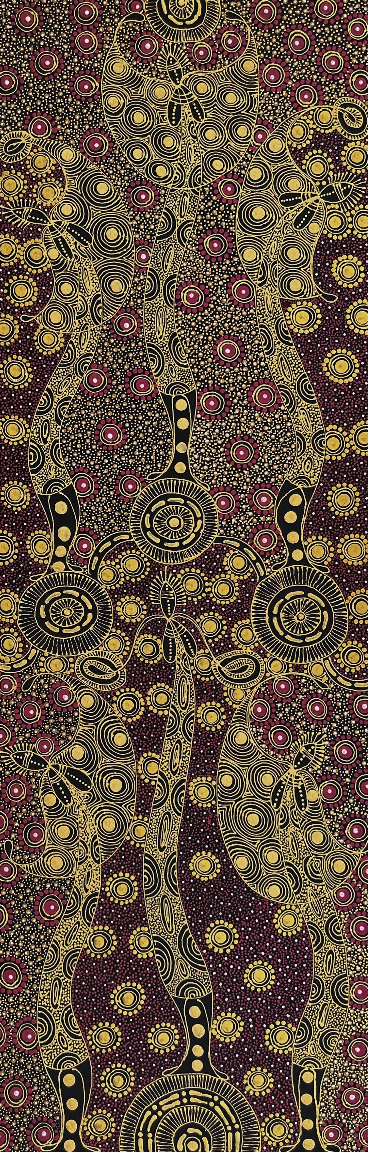 COLLEEN WALLACE NUNGARRAYI (NUNGARI) + Dreamtime Sisters + Santa Teresa + Ltyentye Apurte + Dot Art + Dot Art Painting + Art for sale + Painting for sale + indigenous artwork + aboriginal artwork + Australian art + gold + Darwin Based Gallery + Family Owned business + beautiful art +