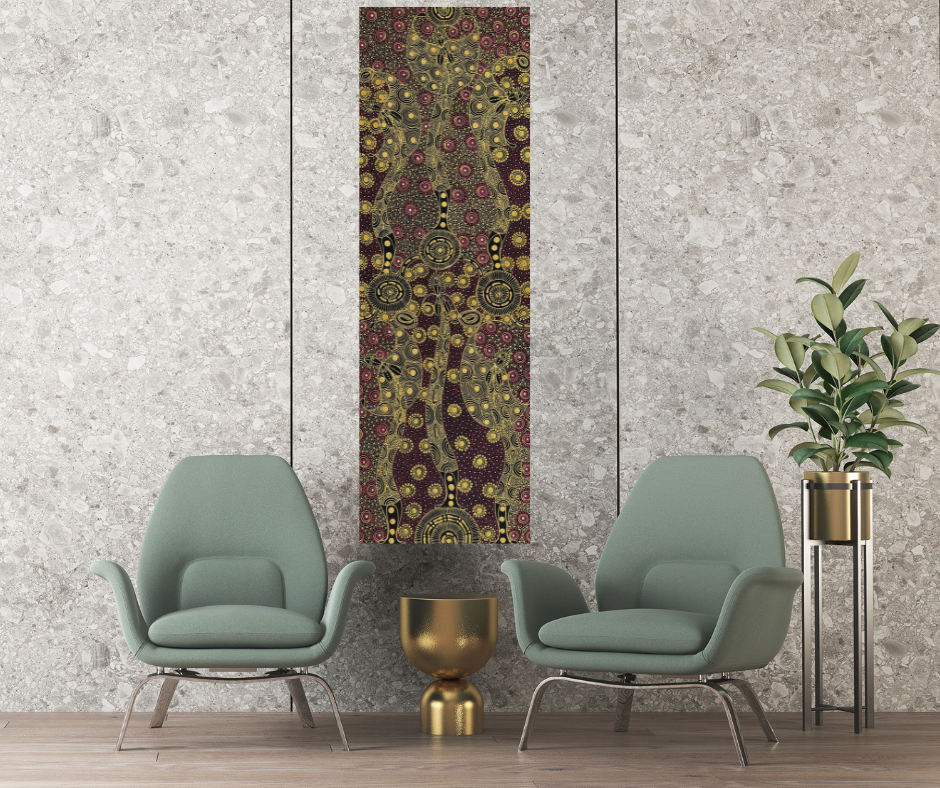 COLLEEN WALLACE NUNGARRAYI (NUNGARI) + Dreamtime Sisters + Santa Teresa + Ltyentye Apurte + Dot Art + Dot Art Painting + Art for sale + Painting for sale + indigenous artwork + aboriginal artwork + Australian art + gold + Darwin Based Gallery + Family Owned business + beautiful art +