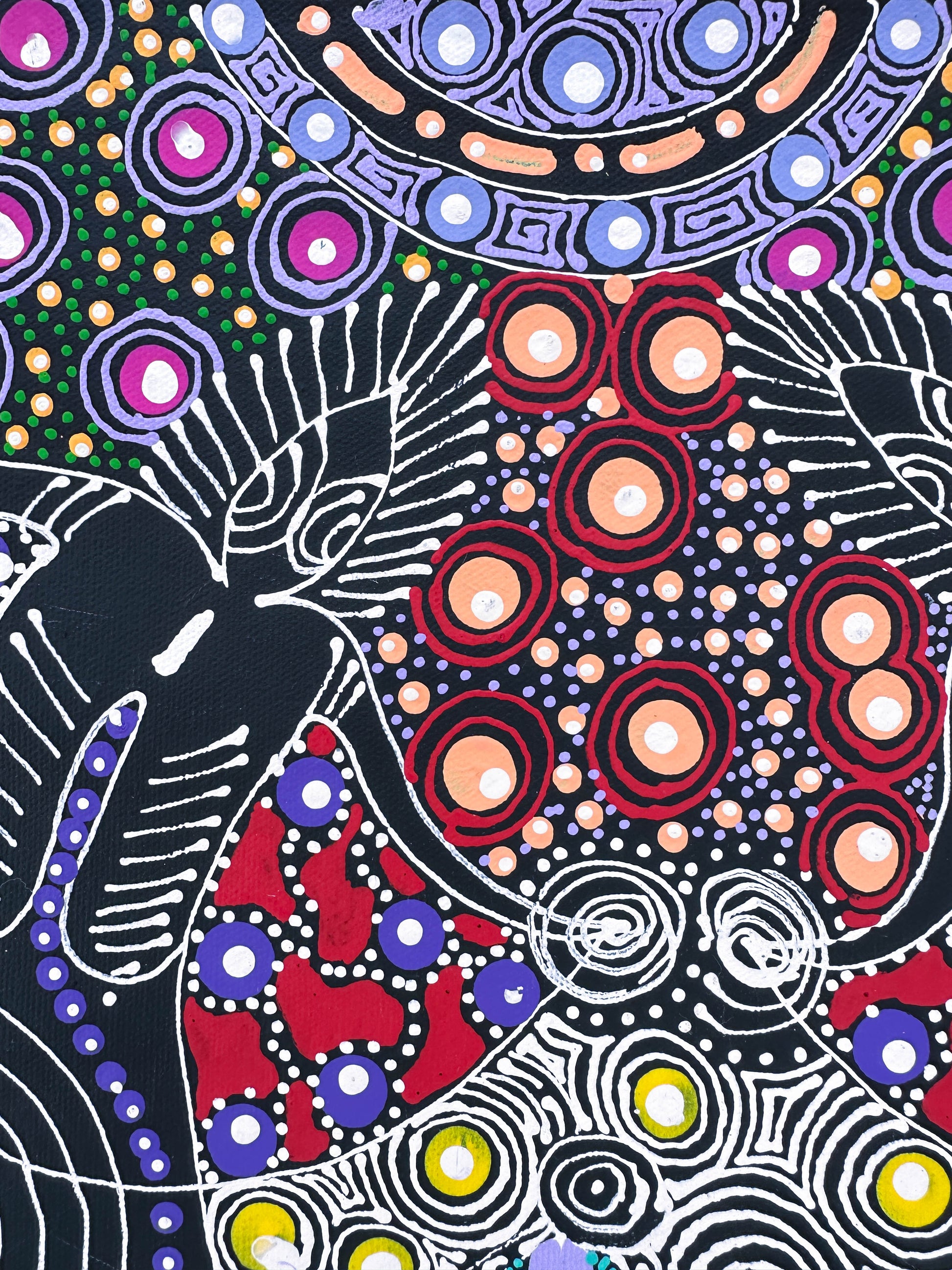 Colleen Wallace Nungarrayi Nungari + Dreamtime Sisters + art work for sale + painting for sale + dot art work + dot painting + santa teresa + Ltyentye Apurte + art gallery + darwin based online gallery + family owned business + indigenous art + aboriginal art + australian art + dreamtime sisters + dreaming + women's dreaming + colourful + altyerre aboriginal art + traditional art + contemporary art + interior designer + decor ideas + wall art + home