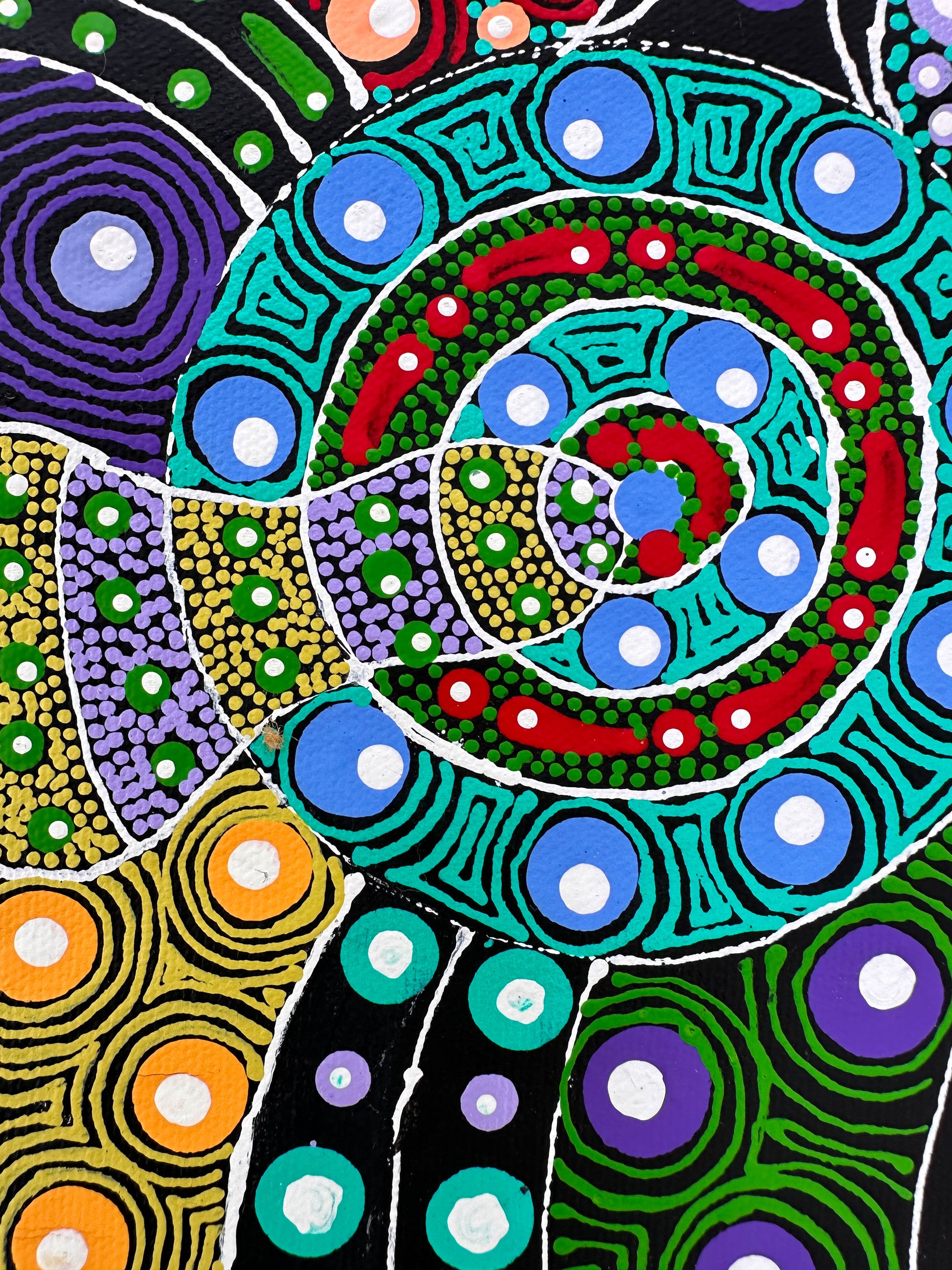 Colleen Wallace Nungarrayi Nungari + Dreamtime Sisters + art work for sale + painting for sale + dot art work + dot painting + santa teresa + Ltyentye Apurte + art gallery + darwin based online gallery + family owned business + indigenous art + aboriginal art + australian art + dreamtime sisters + dreaming + women's dreaming + colourful + altyerre aboriginal art + traditional art + contemporary art + interior designer + decor ideas + wall art + home