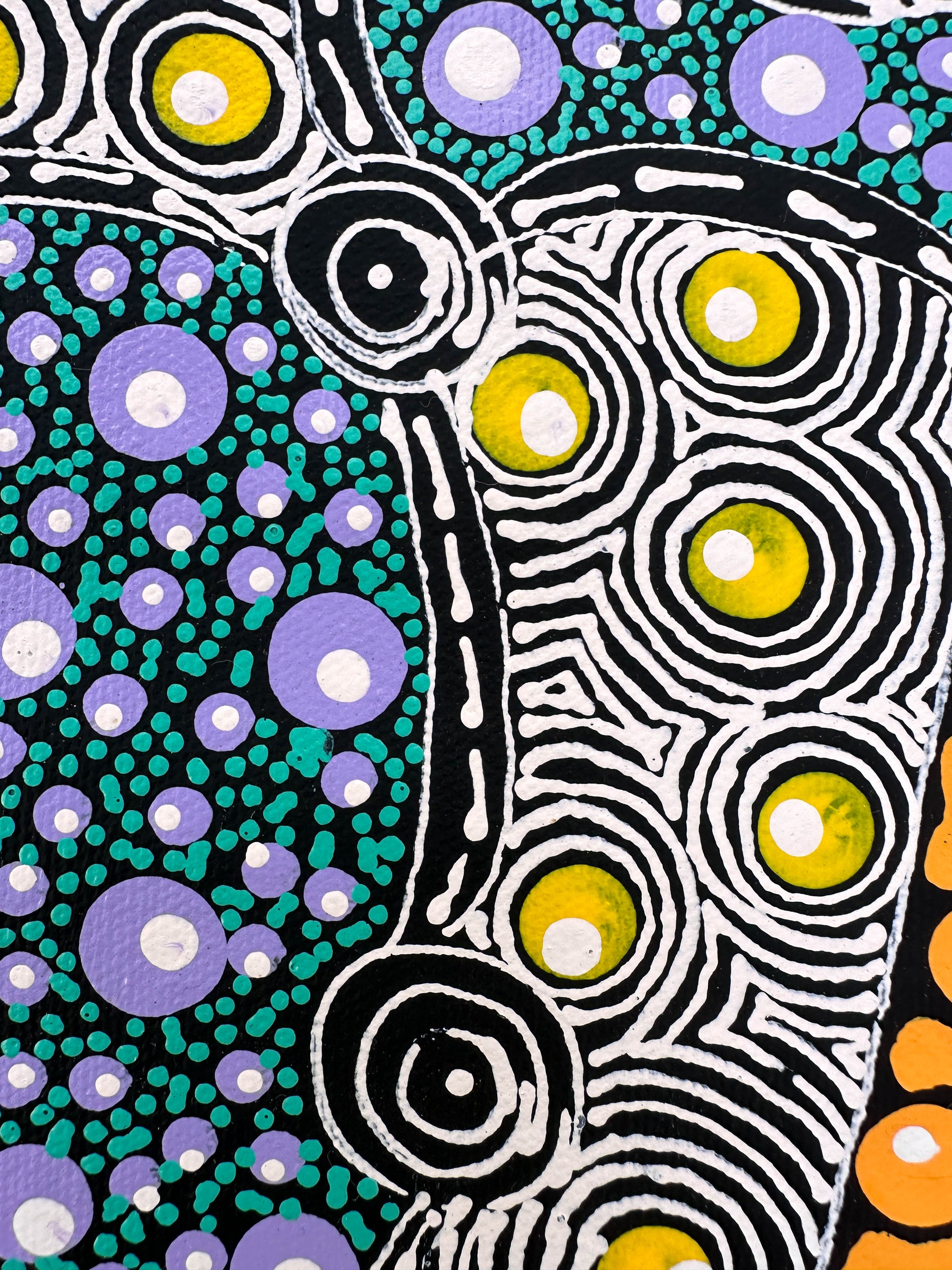Colleen Wallace Nungarrayi Nungari + Dreamtime Sisters + art work for sale + painting for sale + dot art work + dot painting + santa teresa + Ltyentye Apurte + art gallery + darwin based online gallery + family owned business + indigenous art + aboriginal art + australian art + dreamtime sisters + dreaming + women's dreaming + colourful + altyerre aboriginal art + traditional art + contemporary art + interior designer + decor ideas + wall art + home