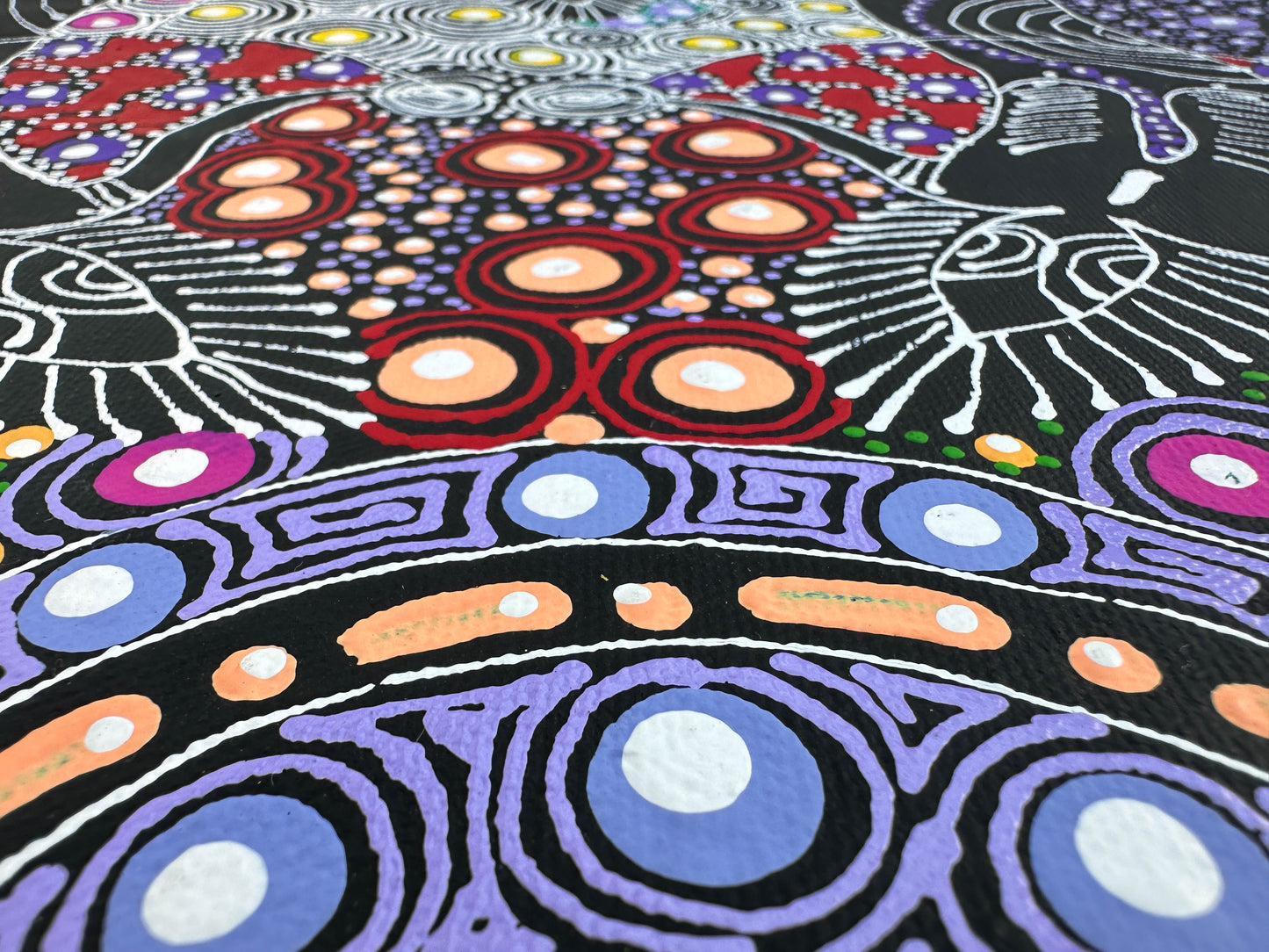 Colleen Wallace Nungarrayi Nungari + Dreamtime Sisters + art work for sale + painting for sale + dot art work + dot painting + santa teresa + Ltyentye Apurte + art gallery + darwin based online gallery + family owned business + indigenous art + aboriginal art + australian art + dreamtime sisters + dreaming + women's dreaming + colourful + altyerre aboriginal art + traditional art + contemporary art + interior designer + decor ideas + wall art + home