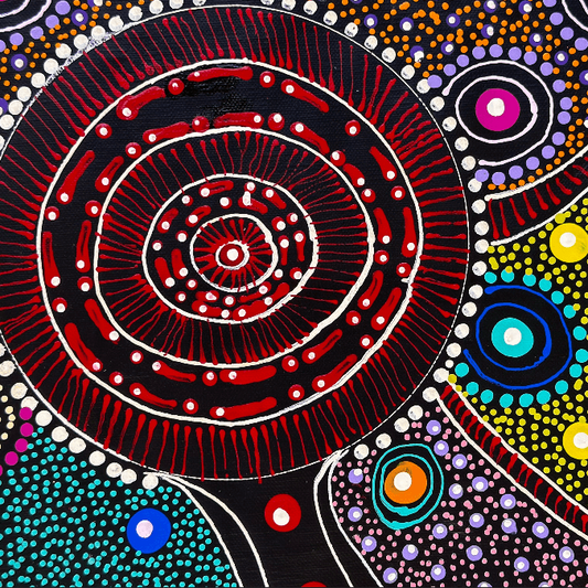 Colleen Wallace, Colleen nungarrayi, colleen nungari, traditional art, contemporary art, altyere aboriginal art, aboriginal art, indigenous art, Australian art, dot painting, dot art work, art, artwork, art for sale, Ltyentye Apurte, painting, painting for sale, wall art, art gallery, Darwin gallery, northern territory, santa Teresa, décor, interior décor, interior design, dot painting, office décor, dot art, art collector, famous artist, dreamings, colour, colourful, intricate, Dream time sisters,