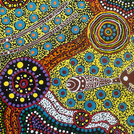 denise doolan, denise doolan art, spirit beings, spirit figures, spirit dreaming, santa teresa, ltyentye apurte, eastern arrernte, arrernte, central australia, alice springs, aboriginal art, aboriginal dot painting, dot painting, indigenous art, australian aboriginal art, first nations art, contemporary aboriginal art, aboriginal art for sale, ethical art, original painting, acrylic on canvas, art collector, altyerre aboriginal art, darwin gallery, art, art gallery, interior design, home decor, wall decor