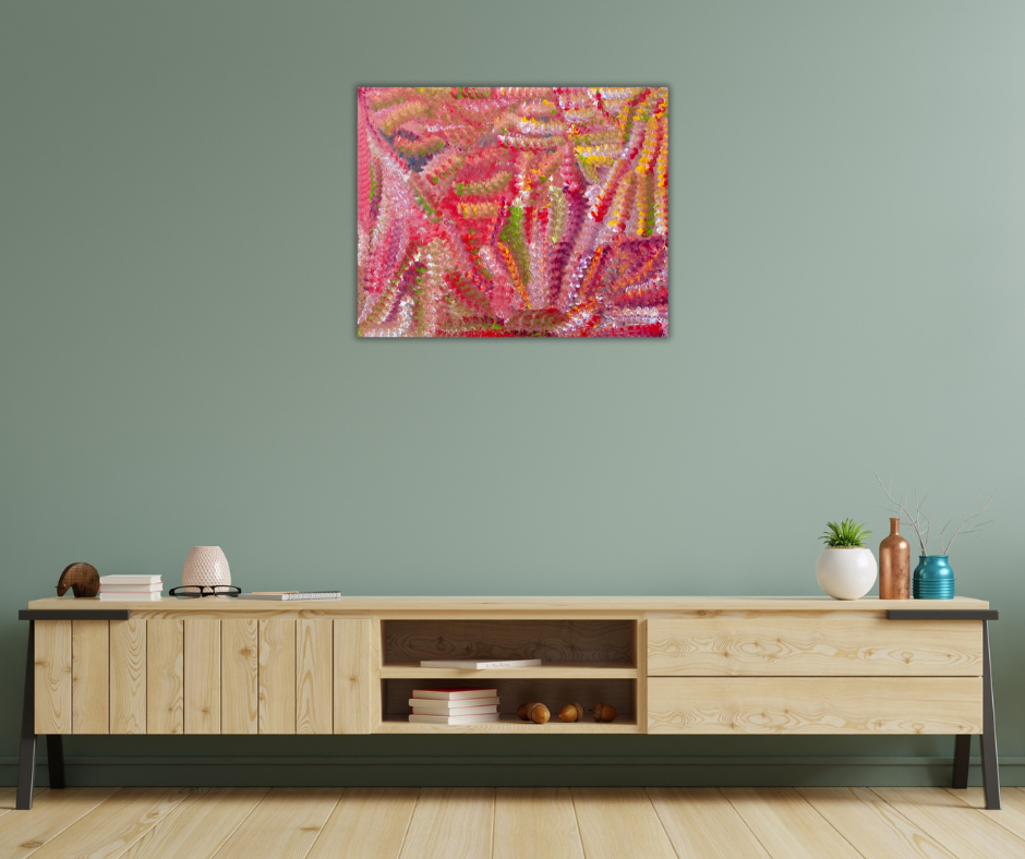 Dolls Mills Petyarre +Utopia + Indigenous Art + Australia Art + Australian Art + Darwin Based Gallery + art for sale + painting for sale + home interior + Decor + interior decor + interior designer + Yam Flower + flowers + Contemporary Art + Modern Art + colourful