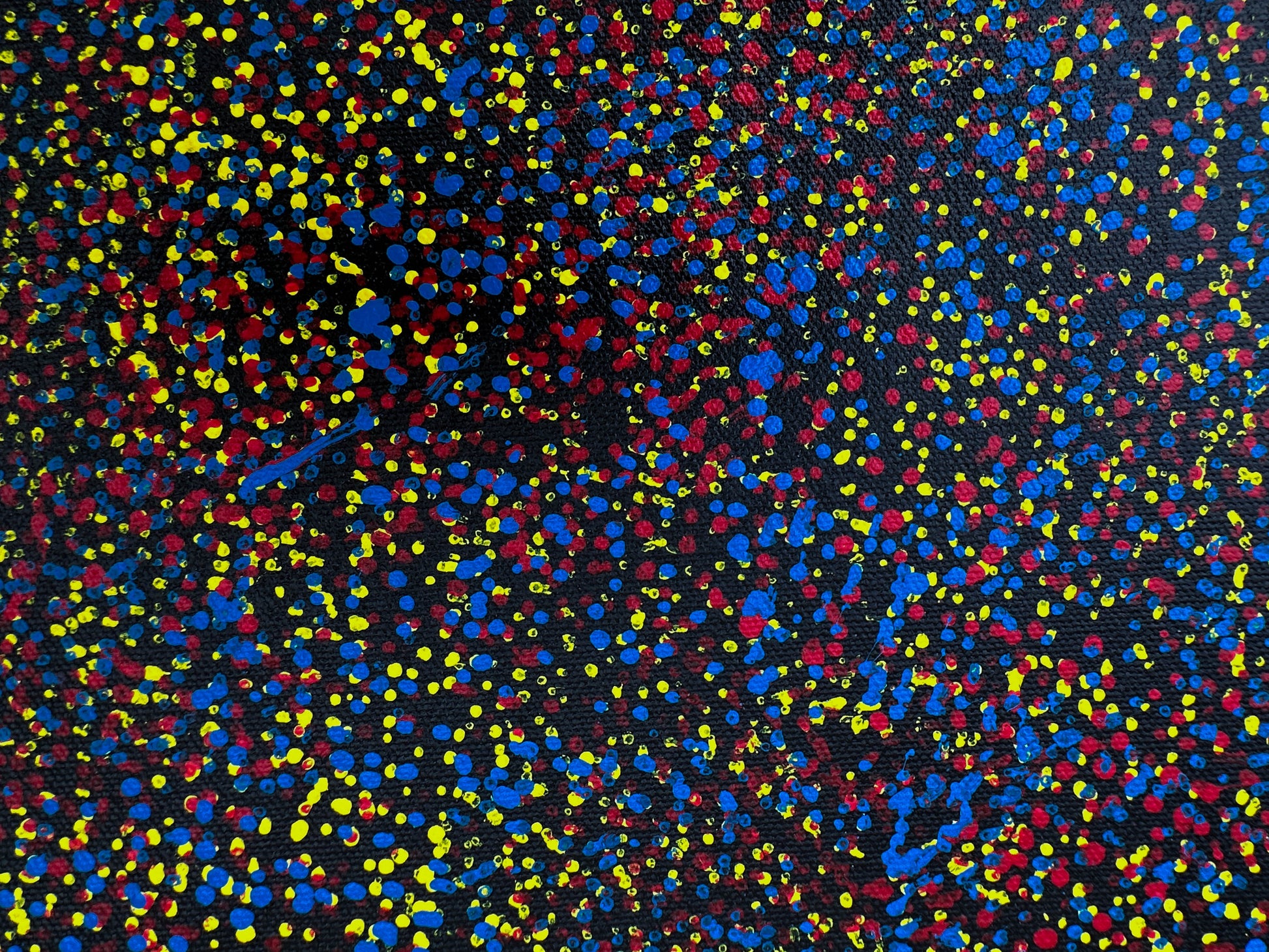 Gracie Morton Pwerle + Bush Plum Dreaming + Anwekety + Conkerberry + Myrtle Petyarre's daughter + Utopia + dot art + dot painting + dot artwork + blue + yellow + red + white + black + art story + indigenous art + aboriginal art + australian art + art for sale + artwork for sale + painting for sale + art gallery + online art gallery + family owned business + large artwork + beautiful art + wall art + aboriginal dreaming + female artist + interior design ideas