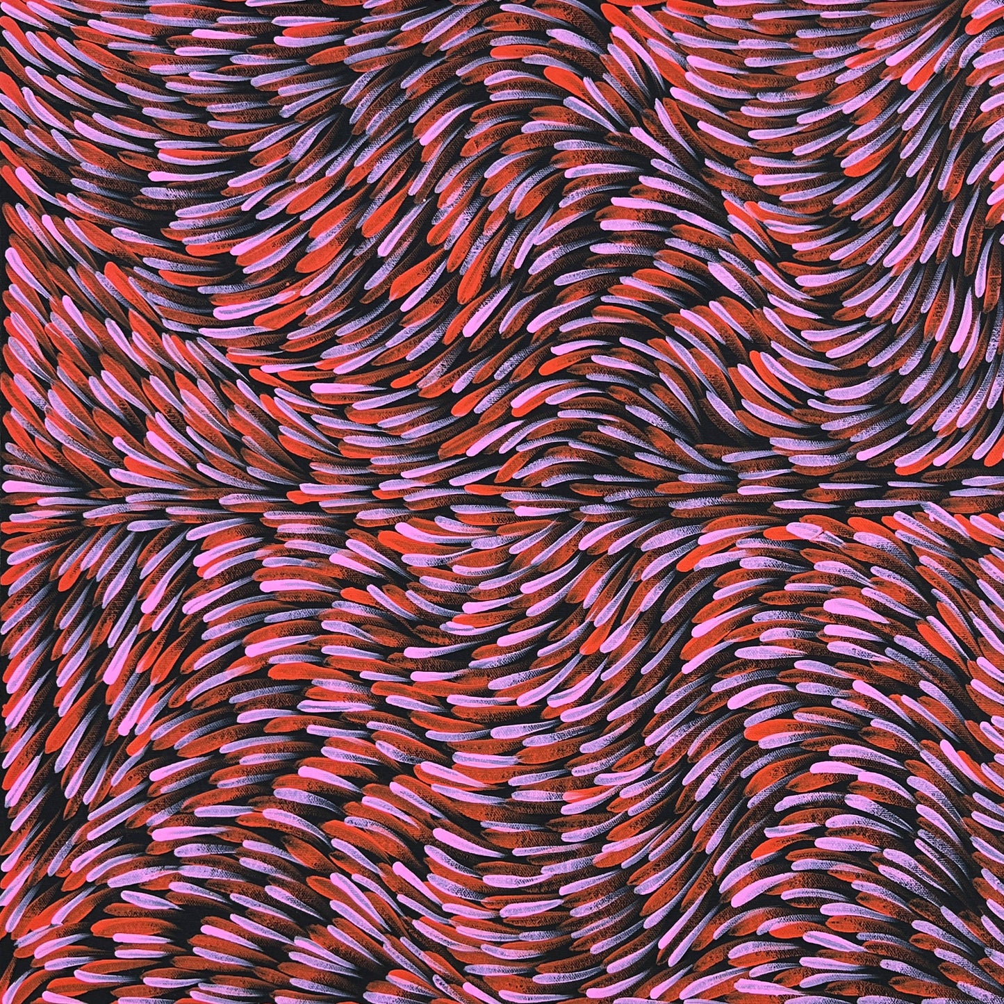 Gloria Tamerre Petyarre + Utopia + Bush Medicine Leaves + Leaves + Indigenous Art + Aboriginal Art + Australian Art + Pink + Red + Art Collector + Darwin Based Gallery + Art for Sale + Painting for Sale + Movement + Famous Artist + Art Gallery + Family Owned + Interior Designer + Home Decor + Decor + Interior Decorating
