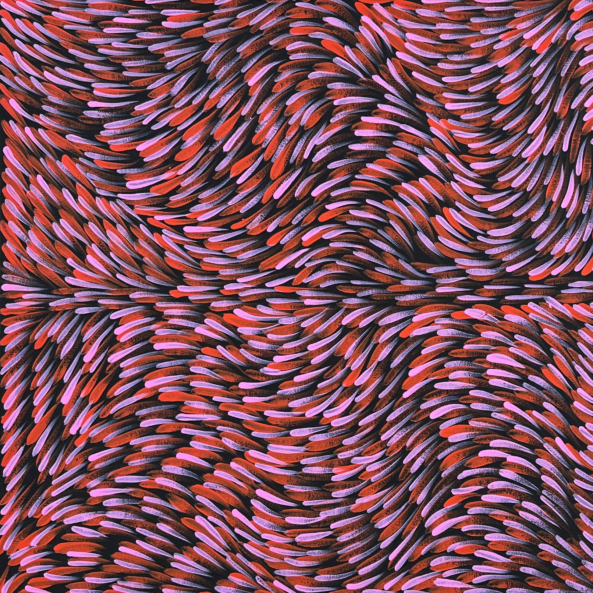Gloria Tamerre Petyarre + Utopia + Bush Medicine Leaves + Leaves + Indigenous Art + Aboriginal Art + Australian Art + Pink + Red + Art Collector + Darwin Based Gallery + Art for Sale + Painting for Sale + Movement + Famous Artist + Art Gallery + Family Owned + Interior Designer + Home Decor + Decor + Interior Decorating