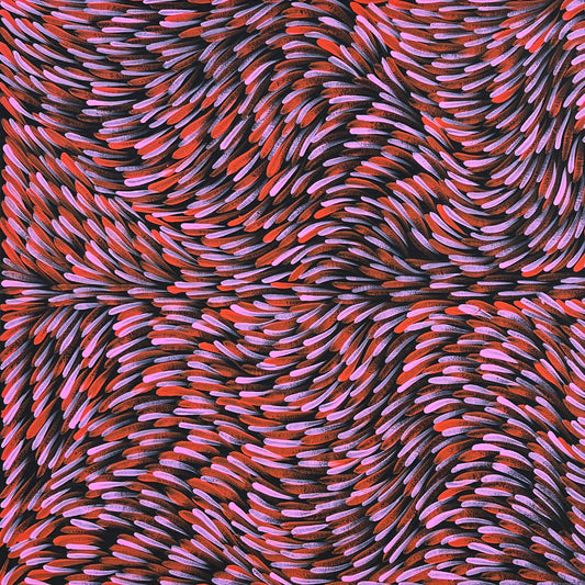 Gloria Tamerre Petyarre + Utopia + Bush Medicine Leaves + Leaves + Indigenous Art + Aboriginal Art + Australian Art + Pink + Red + Art Collector + Darwin Based Gallery + Art for Sale + Painting for Sale + Movement + Famous Artist + Art Gallery + Family Owned + Interior Designer + Home Decor + Decor + Interior Decorating