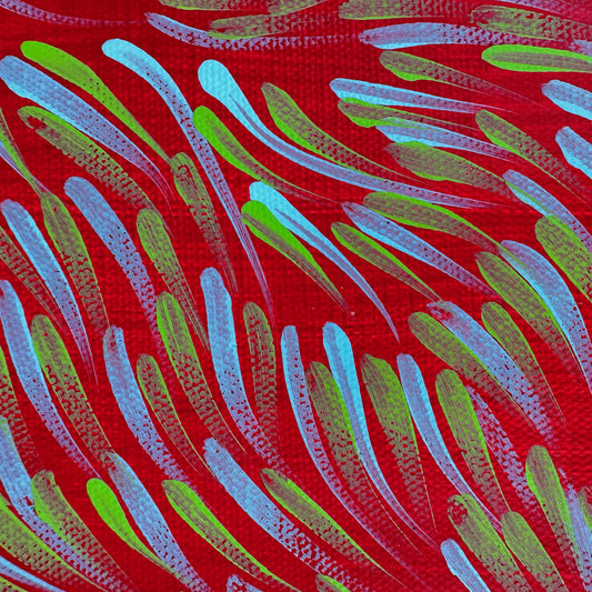 Gloria Tamerre Petyarre, Bush Medicine Leaves, Utopia, Art for Sale, Painting for Sale, Indigenous Art, Aboriginal Art, Australian Art, Darwin Art Gallery, Altyerre Aboriginal Art, Darwin Gallery, famous indigenous artist, aboriginal dreaming, interior décor, home décor, interior decorating, leaves, Iconic, office decor