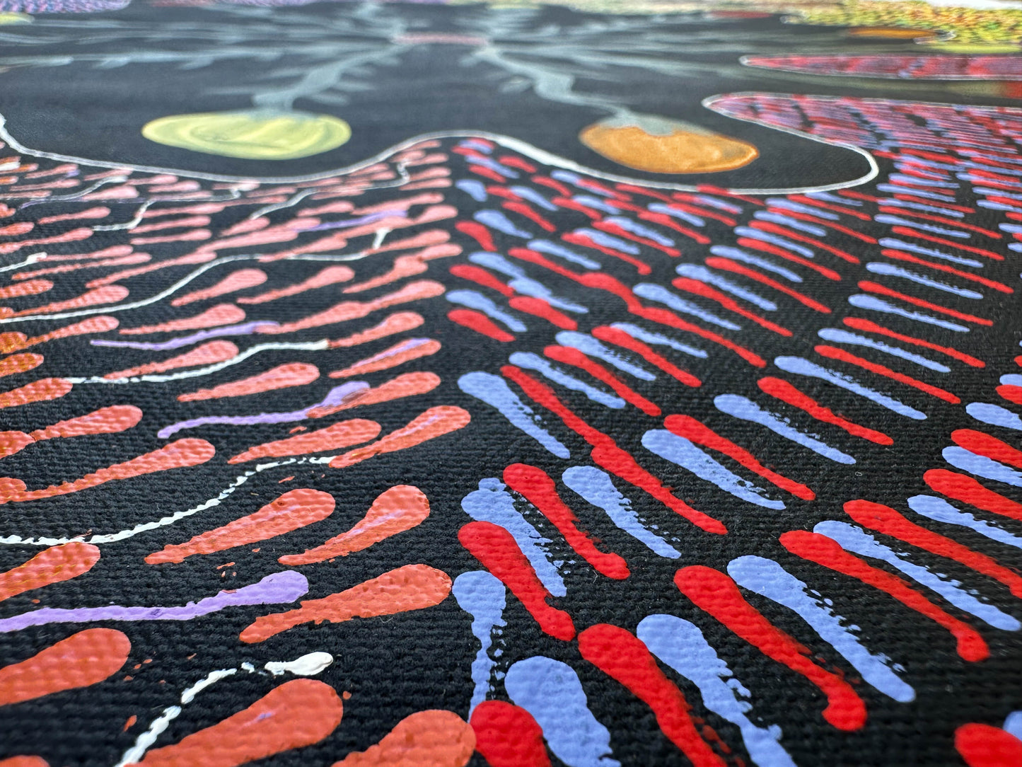 Jessie Bird Nangala Ngale + Utopia + Colourful art + Traditional art + Aboriginal art + Indigenous Art + Bush Tucker + Bush Food + Darwin Based Gallery + Iconography + Symbolism + Dreaming + Darwin Based Gallery