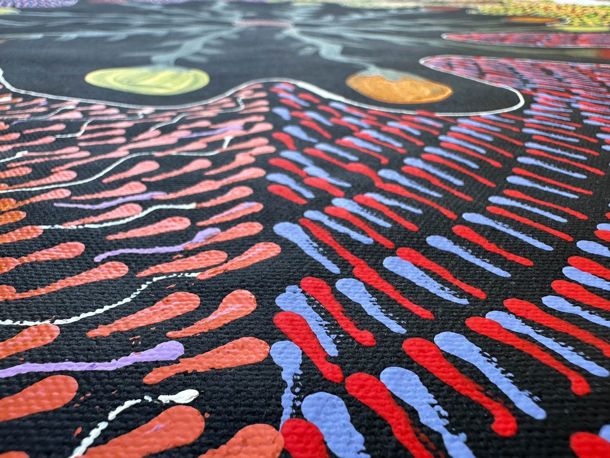 Jessie Bird Nangala Ngale + Utopia + Colourful art + Traditional art + Aboriginal art + Indigenous Art + Bush Tucker + Bush Food + Darwin Based Gallery + Iconography + Symbolism + Dreaming + Darwin Based Gallery