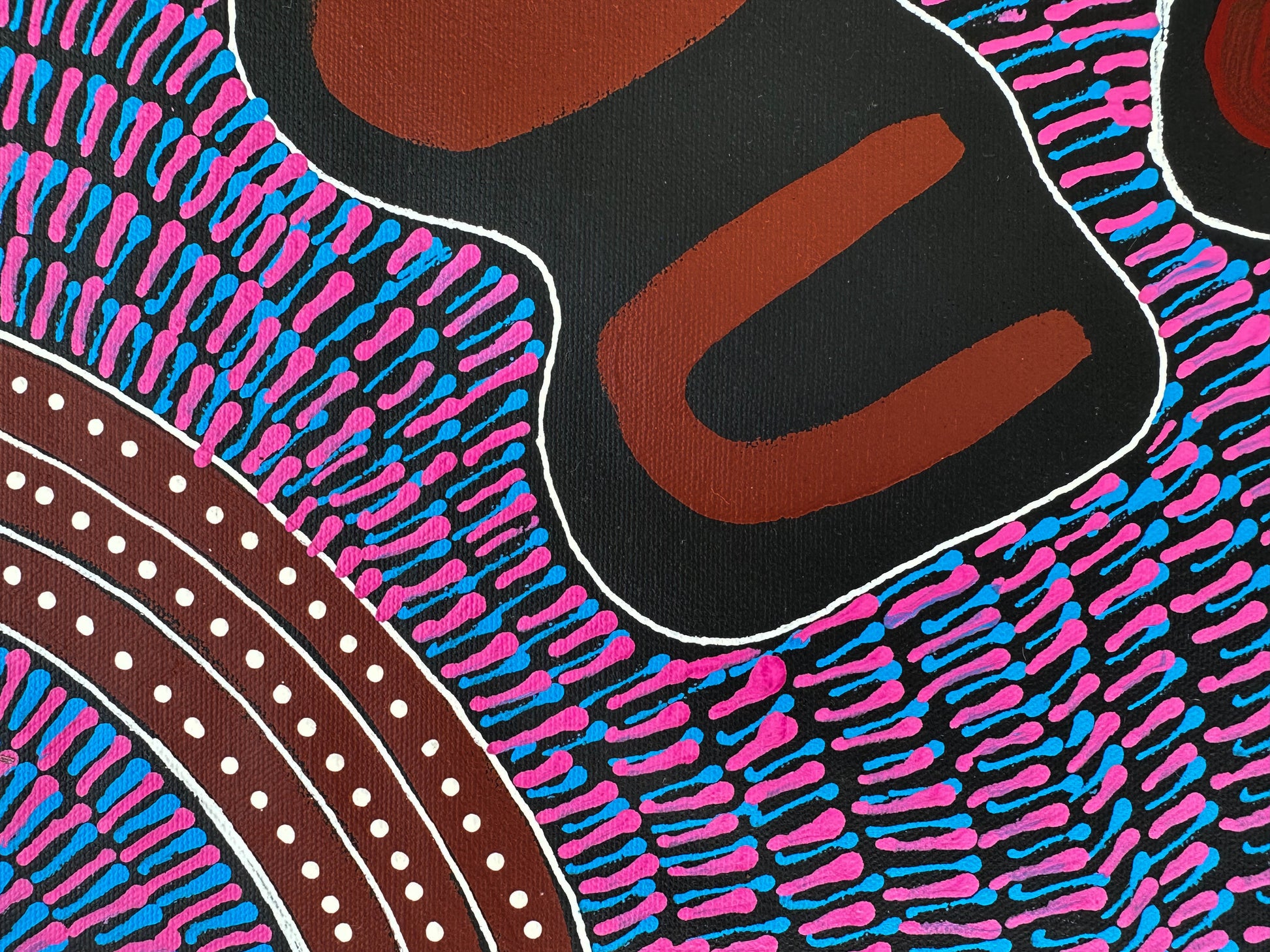 Jessie Bird Nangala Ngale + Utopia + Colourful art + Traditional art + Aboriginal art + Indigenous Art + Bush Tucker + Bush Food + Darwin Based Gallery + Iconography + Symbolism + Dreaming + Darwin Based Gallery