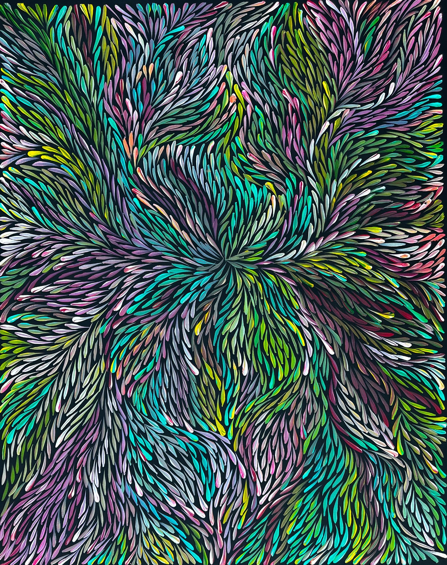 Jeannie Petyarre Pitjara, Bush Medicine Leaves, Bush Yam, Body Paint, Awelye, Bush Seeds, contemporary art, aboriginal art, indigenous art for sale, Australian art, art collector, altyerre aboriginal art, art work, art gallery, Darwin gallery, painting for sale, wall art, northern territory, alice springs, décor, interior décor, interior design, office décor, art lover, famous artist, utopian artist, dreaming, bush medicine, family business, movement, hypnotic, art storytelling, modern art, traditional art