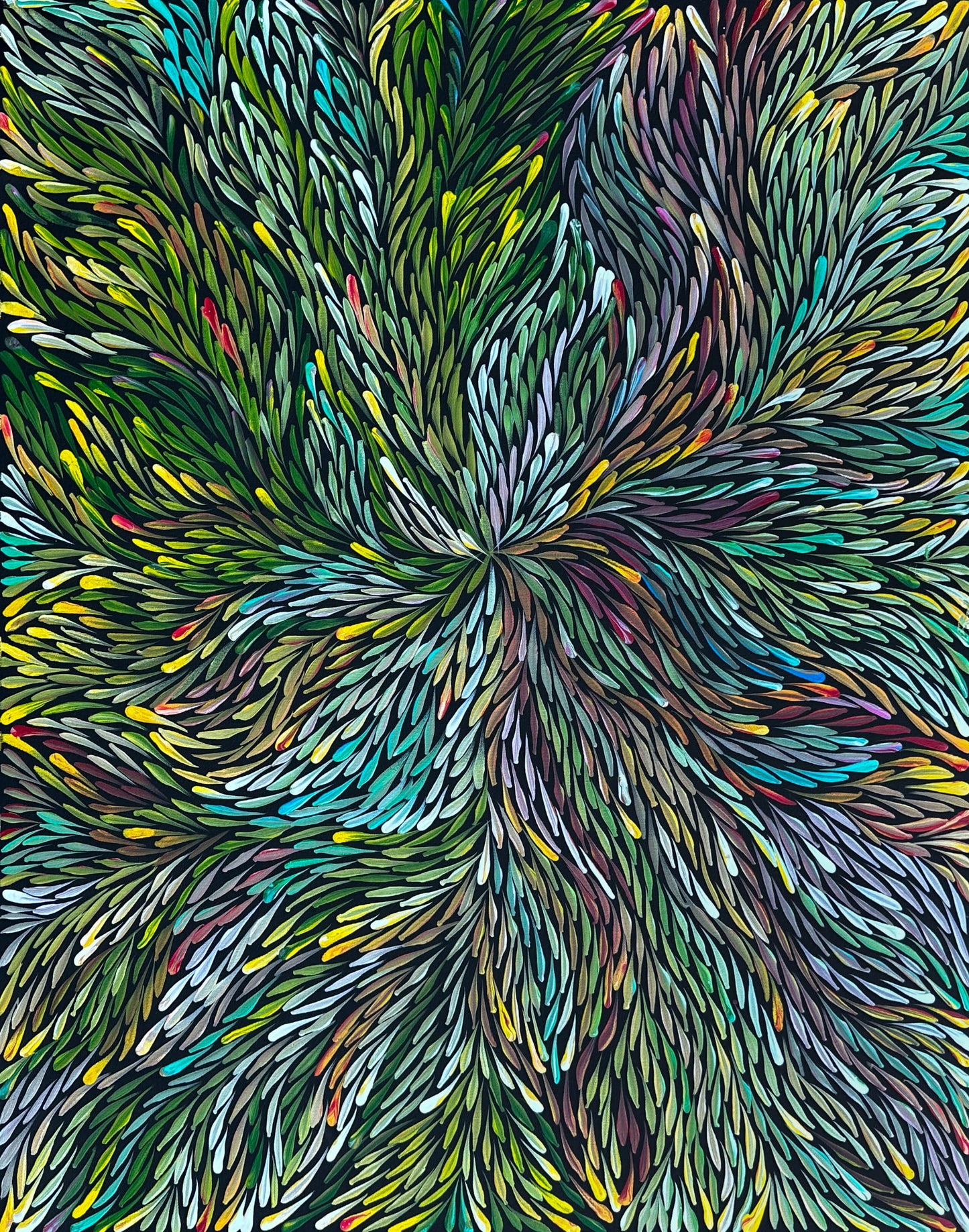 Jeannie Petyarre Pitjara, Bush Medicine Leaves, Bush Yam, Body Paint, Awelye, Bush Seeds, contemporary art, aboriginal art, indigenous art for sale, Australian art, art collector, altyerre aboriginal art, art work, art gallery, Darwin gallery, painting for sale, wall art, northern territory, alice springs, décor, interior décor, interior design, office décor, art lover, famous artist, utopian artist, dreaming, bush medicine, family business, movement, hypnotic, art storytelling, modern art, traditional art