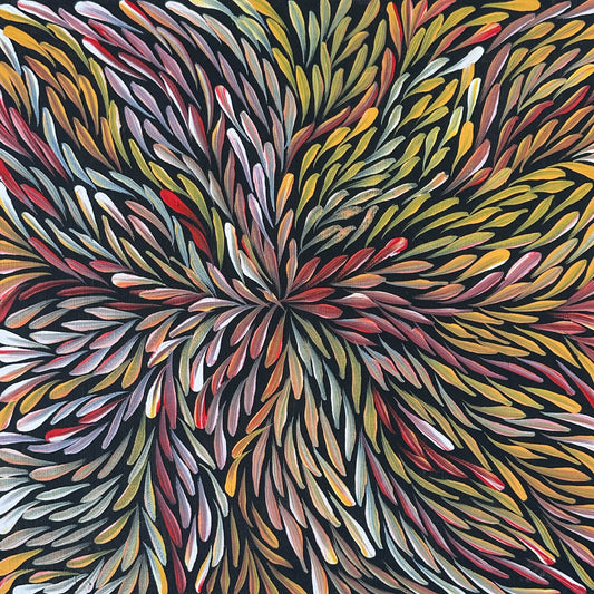 Jeannie Petyarre + Jeannie Pitjara Petyarre + Utopia + Indigenous Art + Aboriginal Art + Australian Art + Art for Sale + Painting for Sale + Bush Medicine Leaves + Contemporary Art + Contemporary Australian Painting + Female Artist + Darwin Based Gallery + Family Owned