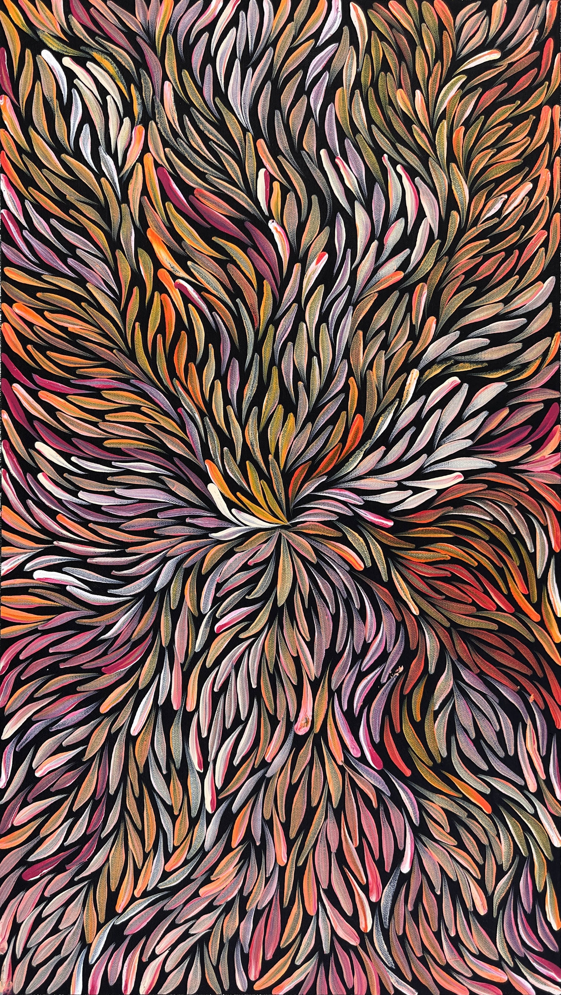 Jeannie Petyare Pitjara + Utopia + bush medicine leaves + bush medicine + leaves + art + painting + indigenous art + aboriginal art + australian art + darwin based gallery + art gallery + art for sale + artwork for sale + painting for sale + home + home decor + interior design + interior designer + interior decor + interior + colour + famous artist +