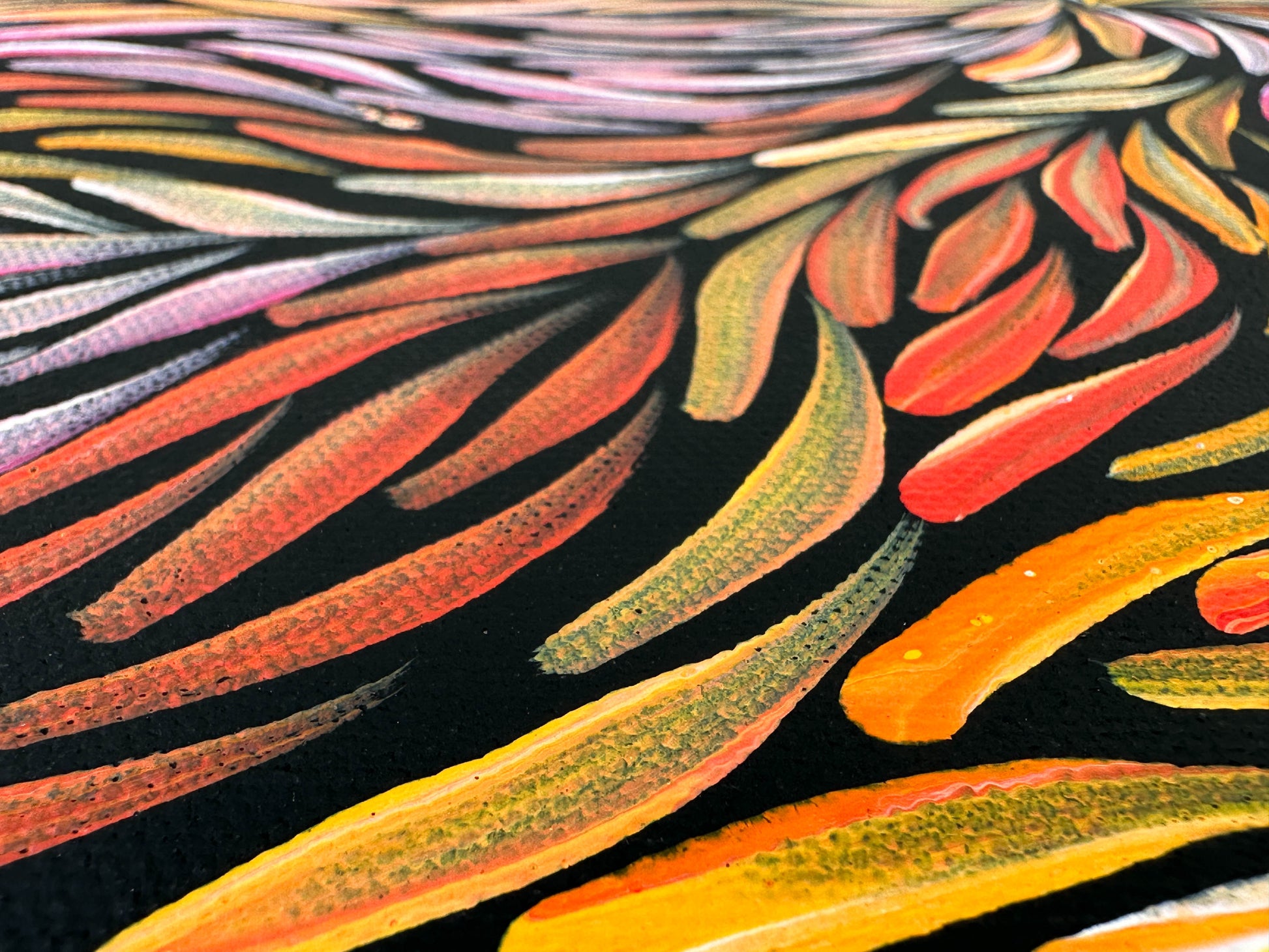 Jeannie Petyare Pitjara + Utopia + bush medicine leaves + bush medicine + leaves + art + painting + indigenous art + aboriginal art + australian art + darwin based gallery + art gallery + art for sale + artwork for sale + painting for sale + home + home decor + interior design + interior designer + interior decor + interior + colour + famous artist +