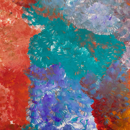 Jeannie Pitjara Petyarre + Utopia + Yam Flowers + Bush Yam Flowers + Colourful + Contemporary Art + Indigenous Art + Australian Art + Indigenous Art + art for sale + painting for sale + art work + darwin based gallery + family business + art gallery + altyerre + Altyerre aboriginal art + home +  home decor + interior decor + interior designer
