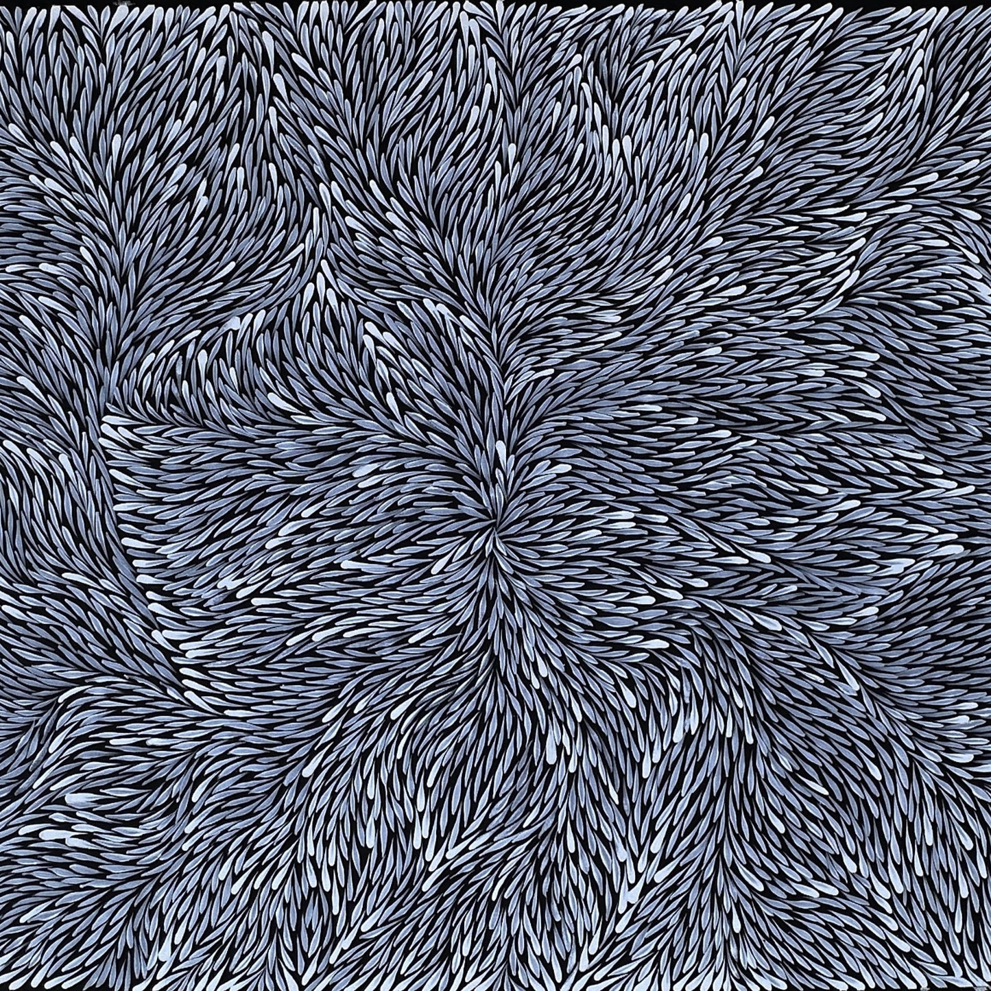 Jeannie Pitjara Petyarre + black and white + monochromatic + bush medicine leaves + utopia + art work + art for sale + painting for sale + indigenous art + aboriginal art + australian art + famous artist + home decor + interior designer + interior decor + decor + wall art + online gallery + art gallery + art of the day + darwin based gallery + family owned business + altyerre + altyerre aboriginal art + bush medicine