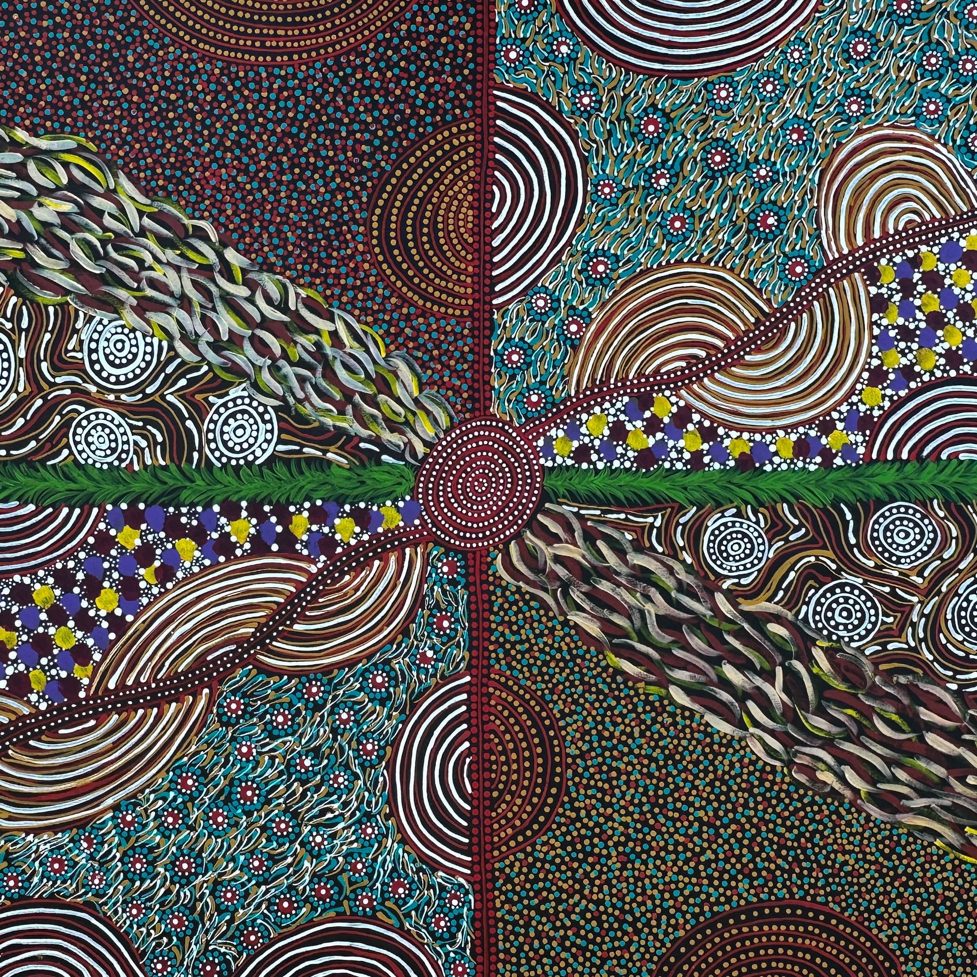 Karen Bird Nangala Ngale + Indigenous Art + Aboriginal Art + Australian Art + Art for sale + Painting for sale + Iconography + Symbolism + Dot Art + Alpar Seeds + Dreaming + Aboriginal Dreaming + Contemporary Art+ traditional Art + Darwin Based Gallery + Art Collector + Utopia + Utopian art