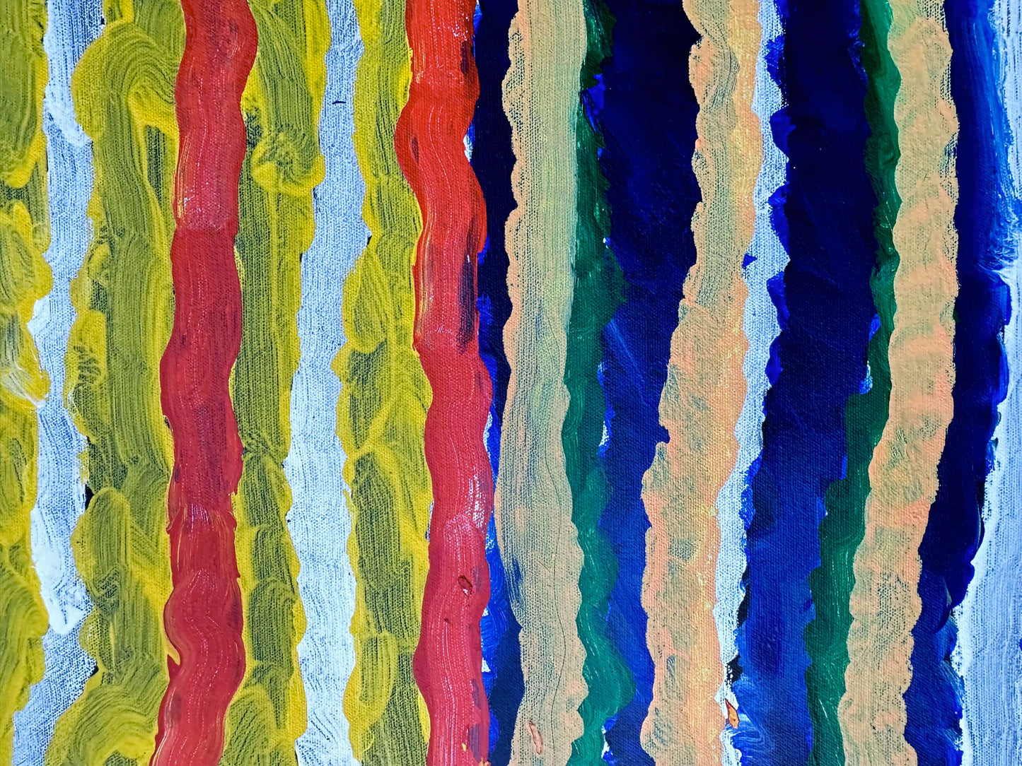 Karrkurritinytja +Western Desert Region + Pintupi + Makinti Napanangka + Artwork + Painting + Western Desert + Famous Artist + Famous Indigneous Artist + Darwin Based Gallery + Indigenous Art + Aboriginal Art + Australian Art + Contemporary Art + Traditional Meaning + Mutli Layered art + Yellow + Red + Blue + white