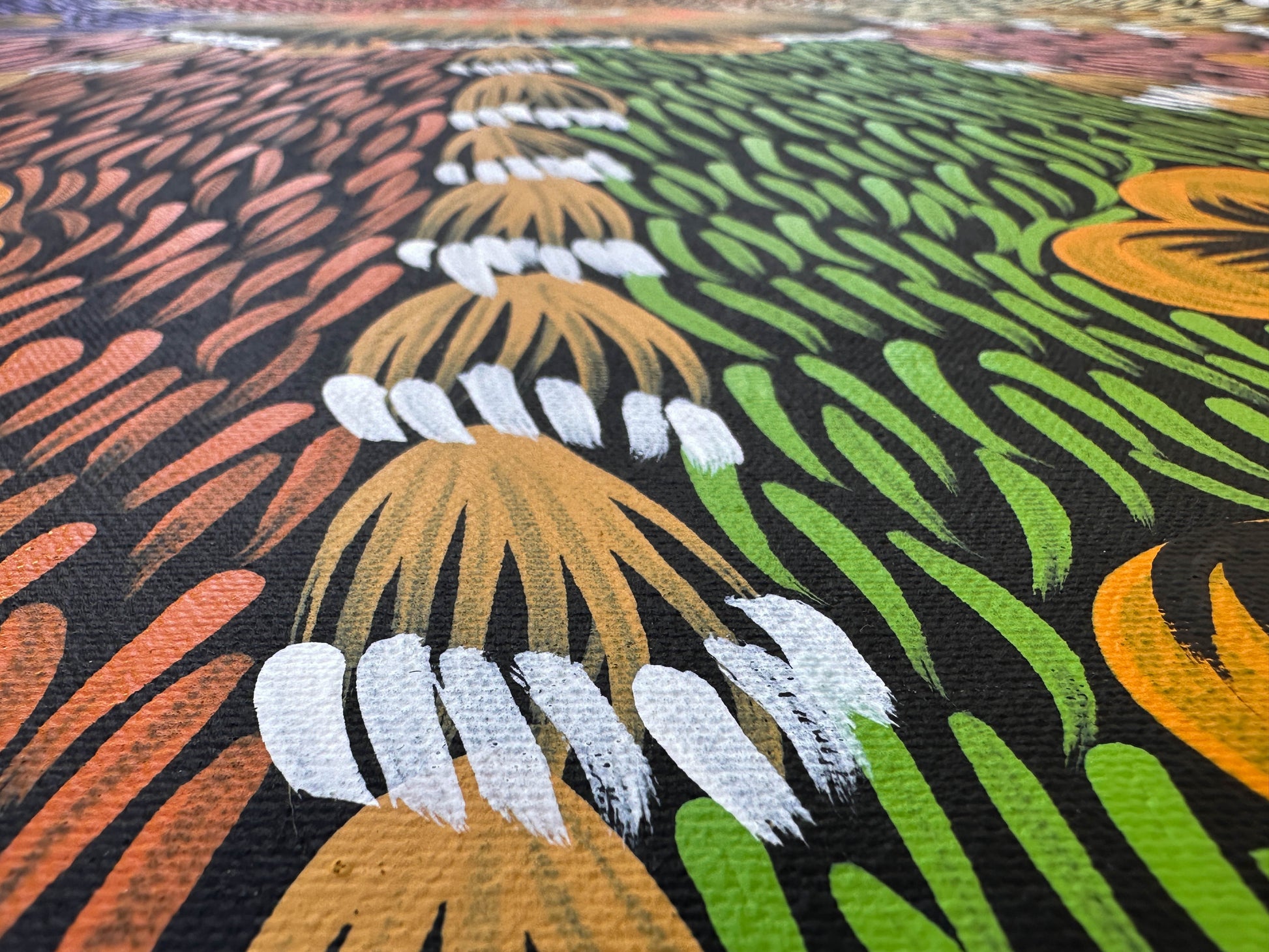 Mary Napangardi Jones + Mt Liebig + Northern Territory + indigenous art + aboriginal art + bush plum dreaming + australian art + bush tucker + interior design + wall art + decor + interior designer + interior design ideas + inspiration + darwin based gallery + family owned business + beautiful art + contemporary art + traditional art + altyerre aboriginal art + art gallery