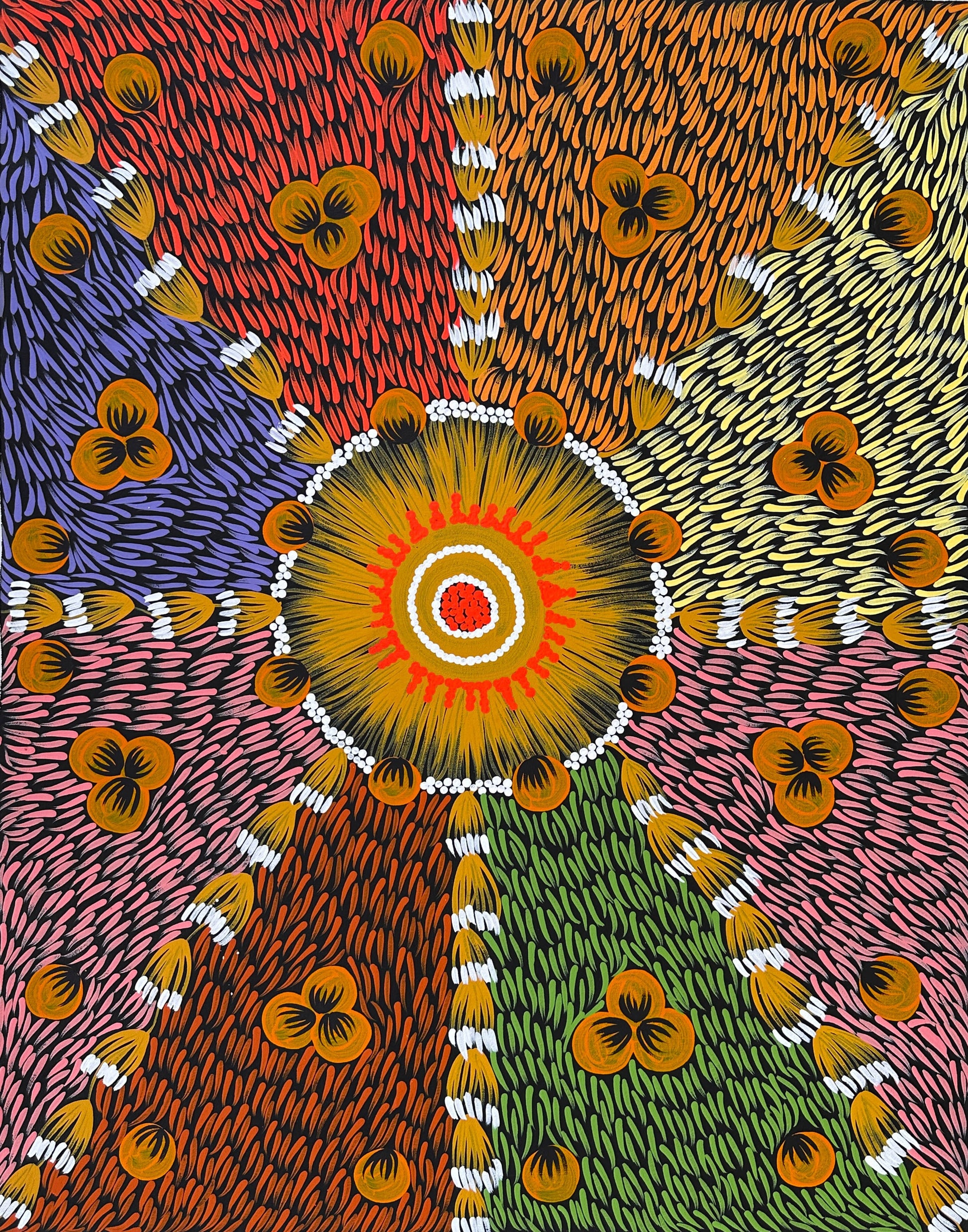 Mary Napangardi Jones + Mt Liebig + Northern Territory + indigenous art + aboriginal art + bush plum dreaming + australian art + bush tucker + interior design + wall art + decor + interior designer + interior design ideas + inspiration + darwin based gallery + family owned business + beautiful art + contemporary art + traditional art + altyerre aboriginal art + art gallery