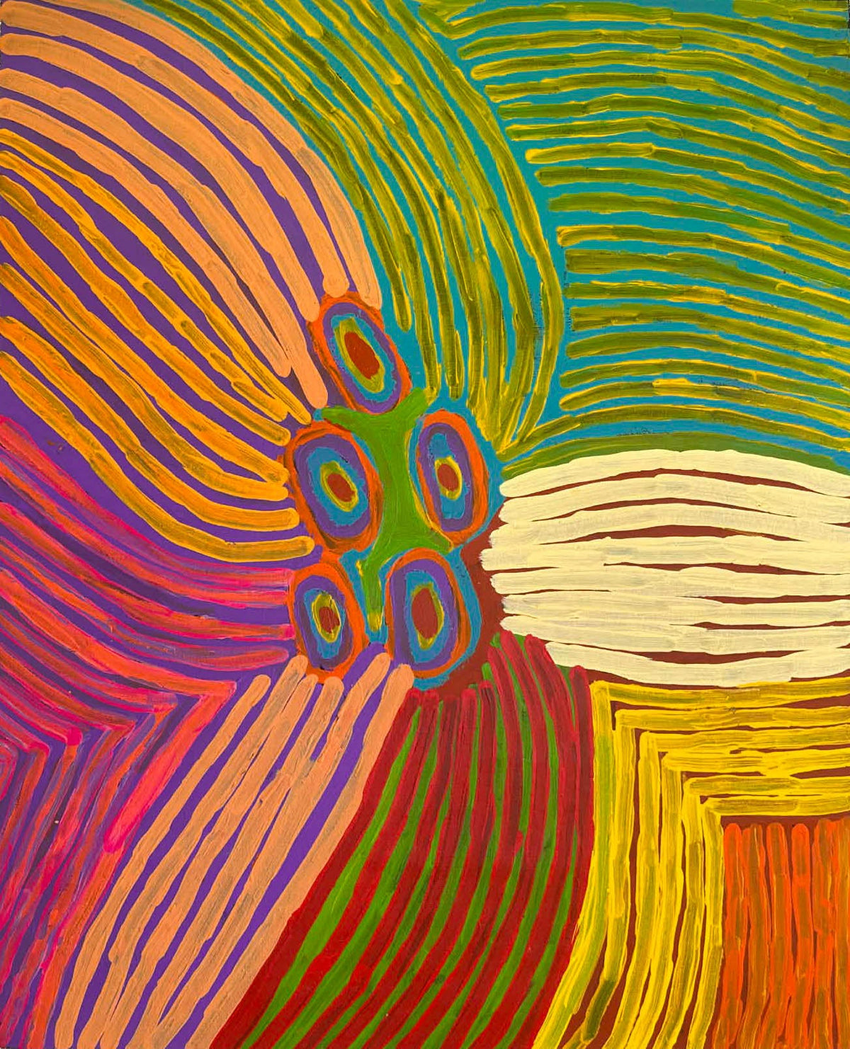 Makinti Napanangka, Western Desert, Pintupi, Indigenous art, Aboriginal art, Australian Art, Indigenous art for sale, art collector, dreaming, famous artist, art décor, interior décor, interior design, painting for sale, Darwin gallery, art gallery, altyerre aboriginal art, order or Australia, western desert art