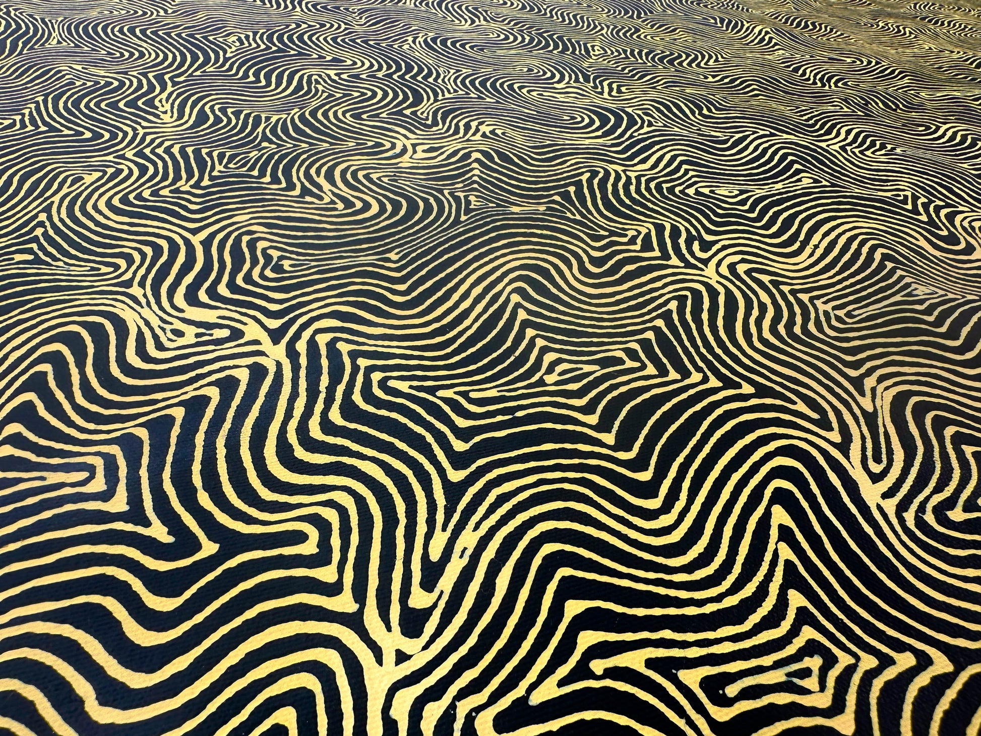 Mary Rumble Pitjara Petyarre + Utopia + Body Art + Aweyle + womens dreaming + hypnotic + mesmerising + yellow + altyerre + altyerre aboriginal art + home decor + office decor + interior design + painting for sale + art work for sale + art for sale + art gallery + large artwork
