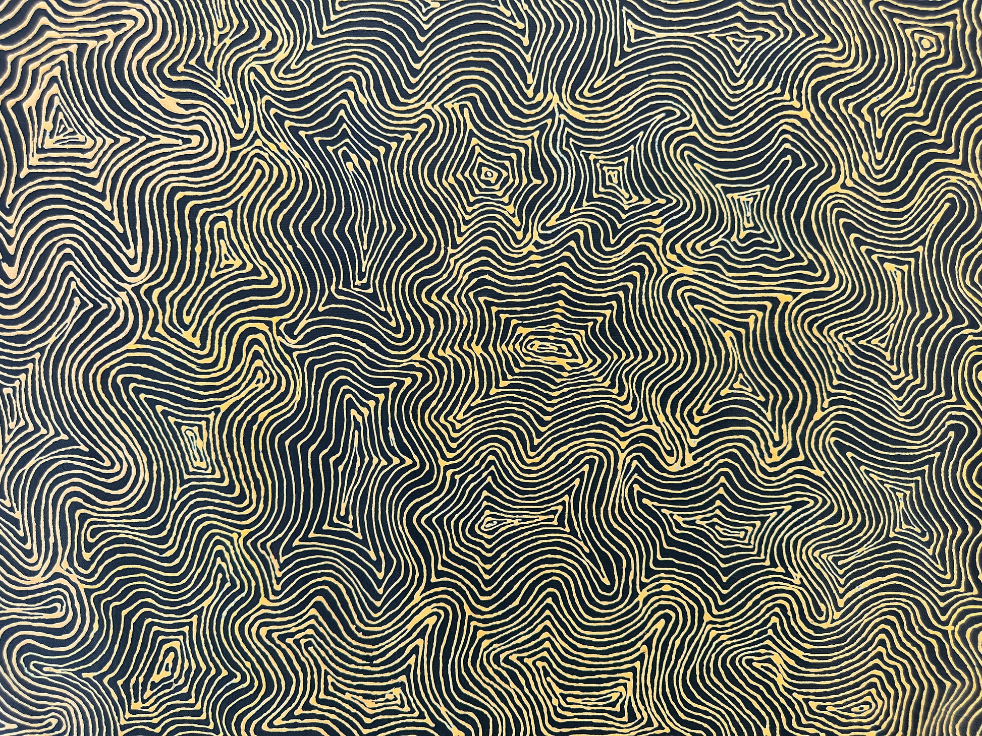 Mary Rumble Pitjara Petyarre + Utopia + Body Art + Aweyle + womens dreaming + hypnotic + mesmerising + yellow + altyerre + altyerre aboriginal art + home decor + office decor + interior design + painting for sale + art work for sale + art for sale + art gallery + large artwork