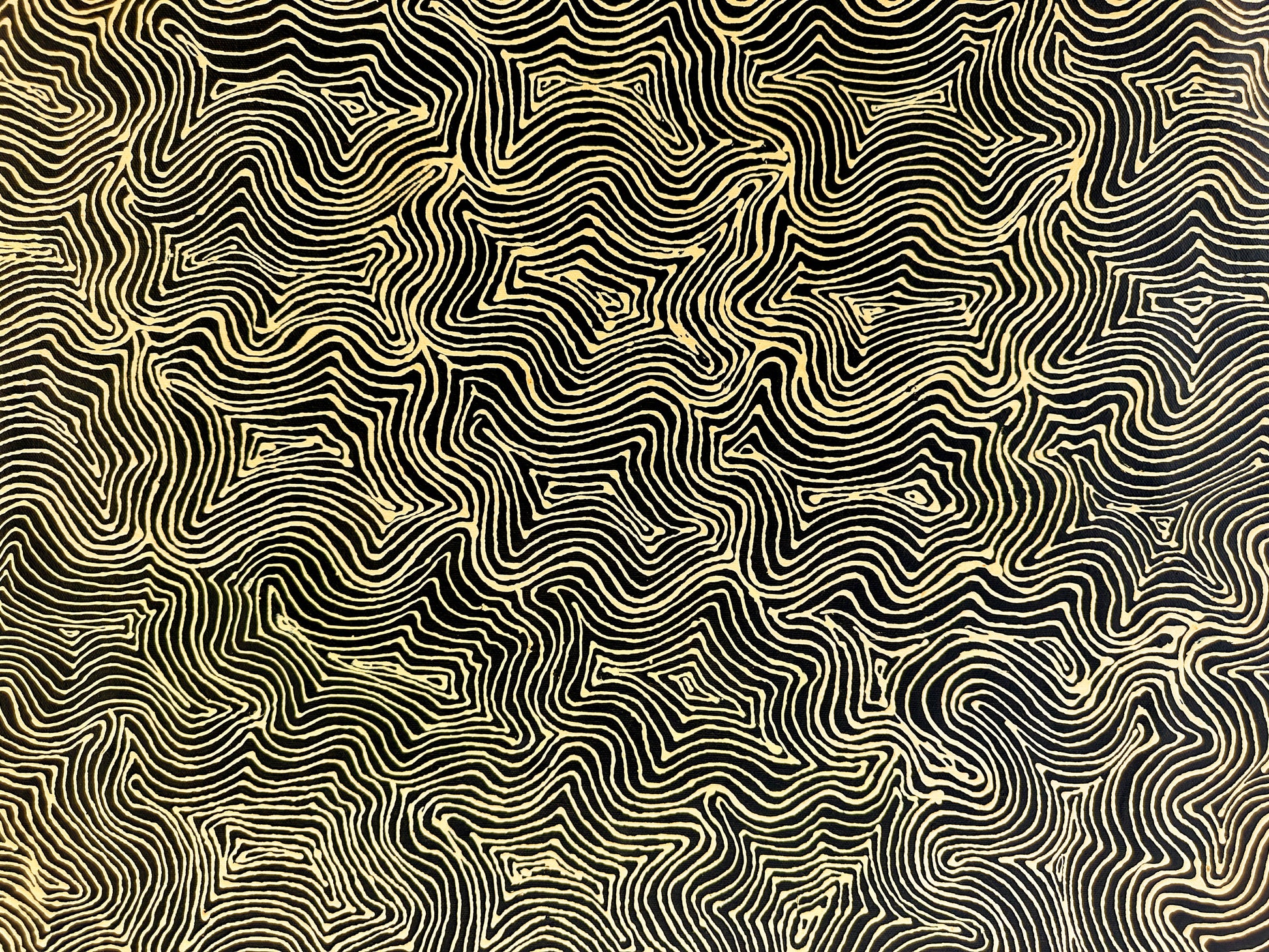 Mary Rumble Pitjara Petyarre + Utopia + Body Art + Aweyle + womens dreaming + hypnotic + mesmerising + yellow + altyerre + altyerre aboriginal art + home decor + office decor + interior design + painting for sale + art work for sale + art for sale + art gallery + large artwork