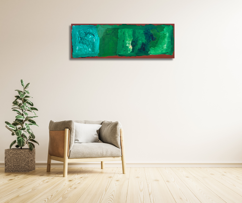 Kudditji Kngwarreye + Utopia + My Country + Abstract Art + Contemporary Art + Indigneous Art + Aboriginal Art + Australian Art + Darwin Based Gallery + Blue + Green + Art Collector + Interior Design + Art + Painting