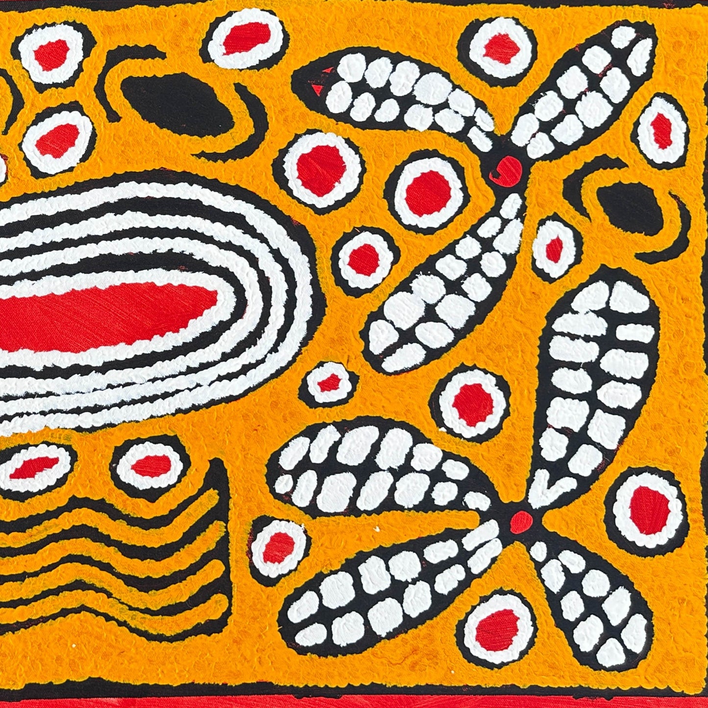 Musée du quai Branly in Paris + Ningura Naparrula Gibson + Women's ceremony + Pintupi + Watulka + Art Gallery + Online art gallery + darwin based galllery + family business + Indigenous art + aboriginal art + australian art + iconography + symbolism + orange + white + red + black + australian stamp + western desert + western desert art + altyerre aboriginal art + art story + paris + museum + art collector + interior design + interior wall art + art for sale + painting for sale +