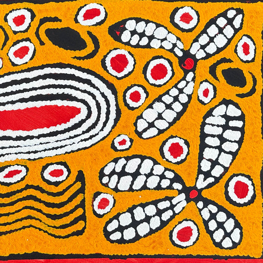 Musée du quai Branly in Paris + Ningura Naparrula Gibson + Women's ceremony + Pintupi + Watulka + Art Gallery + Online art gallery + darwin based galllery + family business + Indigenous art + aboriginal art + australian art + iconography + symbolism + orange + white + red + black + australian stamp + western desert + western desert art + altyerre aboriginal art + art story + paris + museum + art collector + interior design + interior wall art + art for sale + painting for sale +