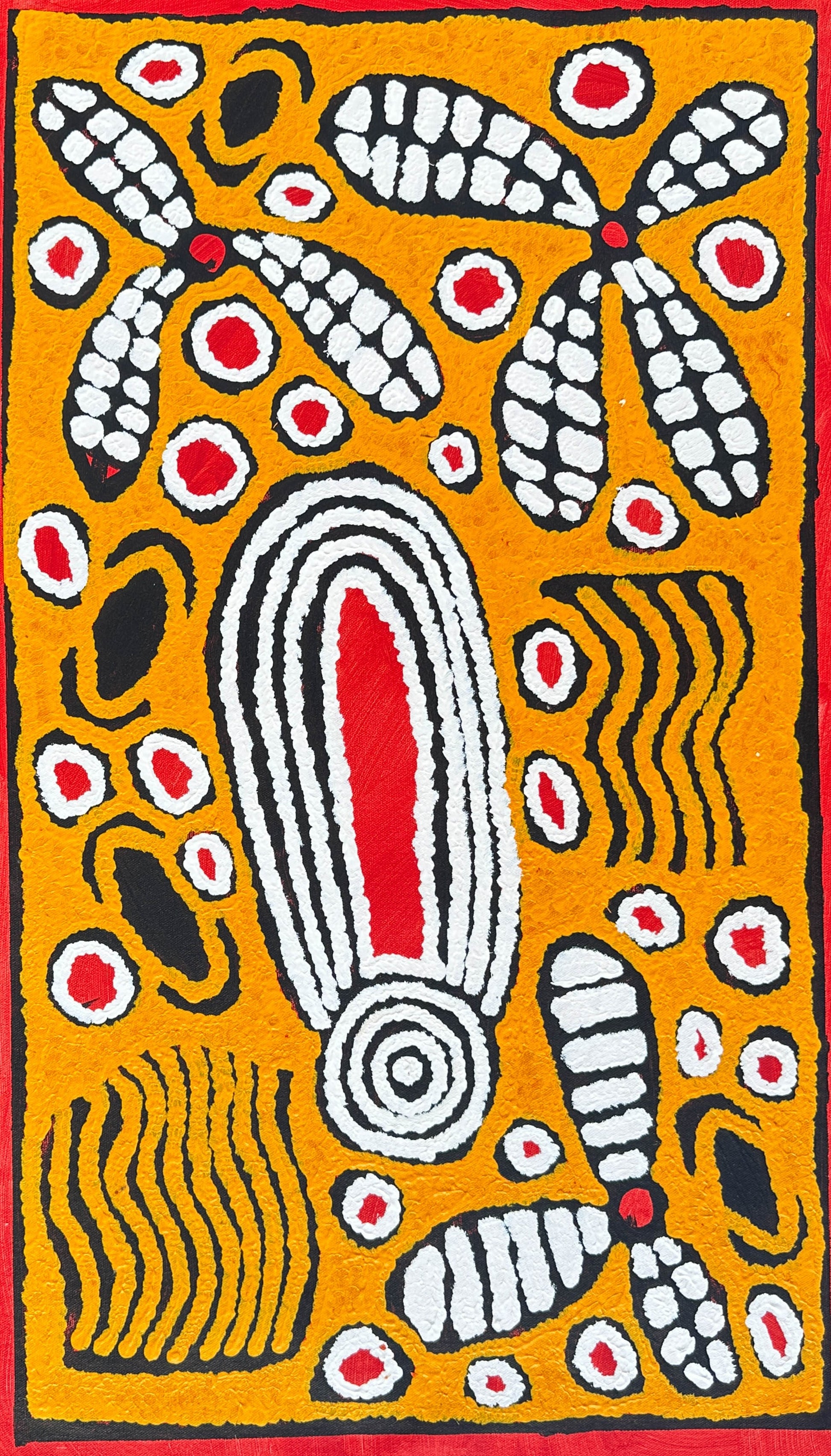 Musée du quai Branly in Paris + Ningura Naparrula Gibson + Women's ceremony + Pintupi + Watulka + Art Gallery + Online art gallery + darwin based galllery + family business + Indigenous art + aboriginal art + australian art + iconography + symbolism + orange + white + red + black + australian stamp + western desert + western desert art + altyerre aboriginal art + art story + paris + museum + art collector + interior design + interior wall art + art for sale + painting for sale +