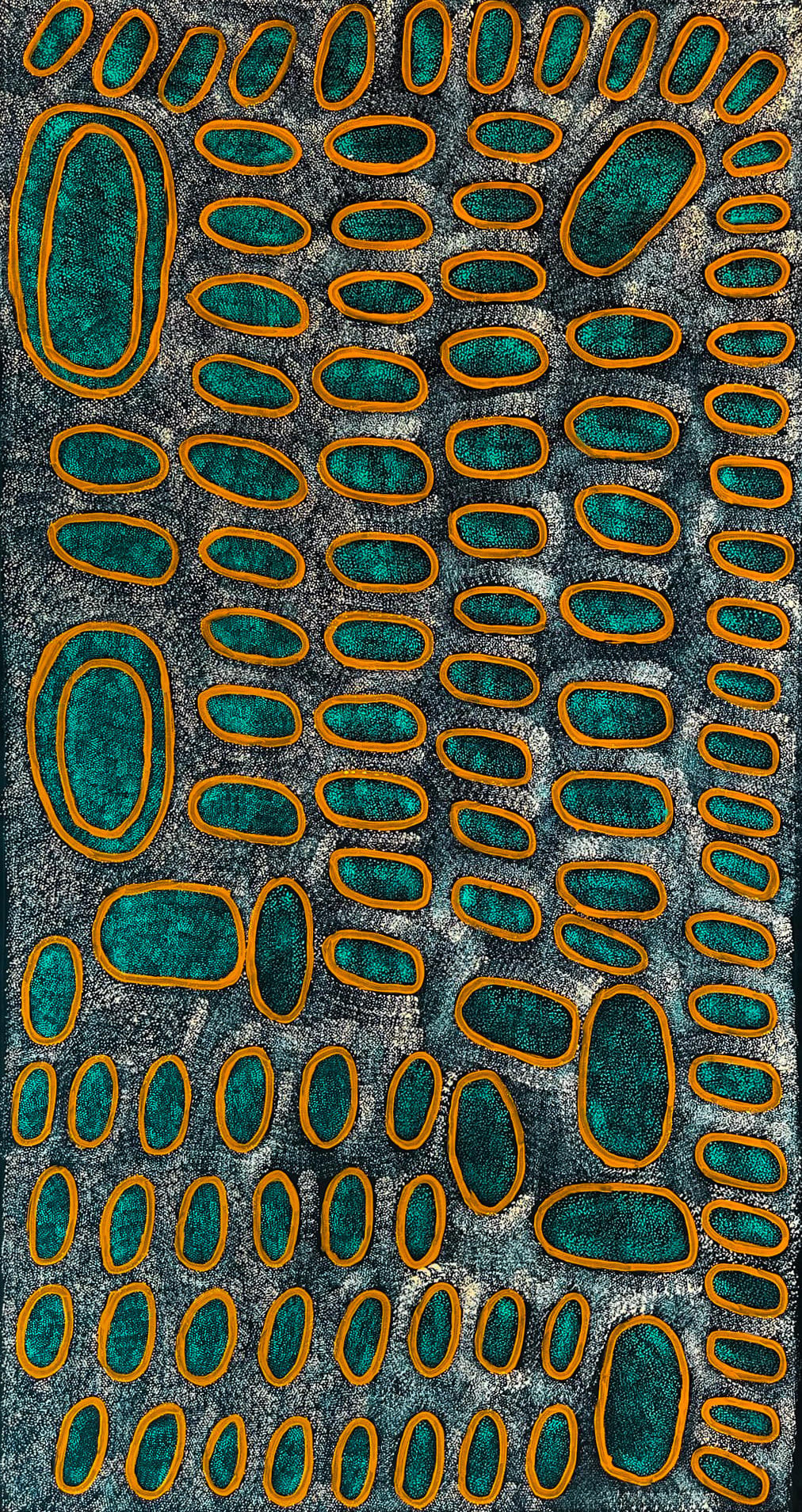 Ngoia pollard napaltjarri, indigenous art, aboriginal art, Australian art, altyerre aboriginal art, art for sale, painting, painting for sale, swamps, swamps at nyrripi, haasts bluff, Walpiri, art gallery, contemporary art, Darwin gallery, family owned business, aboriginal culture, native Australian, artist, white, black, red, dot painting, dot art, art collector, original art, ethical art, direct from the artis, dreaming, dreamtime, story telling, indigenous culture, indigenous australia, first nations