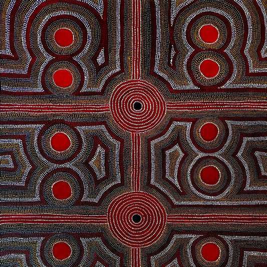 Paddy Bird Jungala Ngale Ngal ++ Utopia + Traditional Art + Aboriginal Art + Indigenous Art + Australian Art + Iconography art + Symbolism Art + Dot Artwork + Dot Painting + dot art + Large Art work + Art Collector + Utopia + Male Artist + Darwin Based Gallery + Art for Sale + Painting for sale + Collectors art