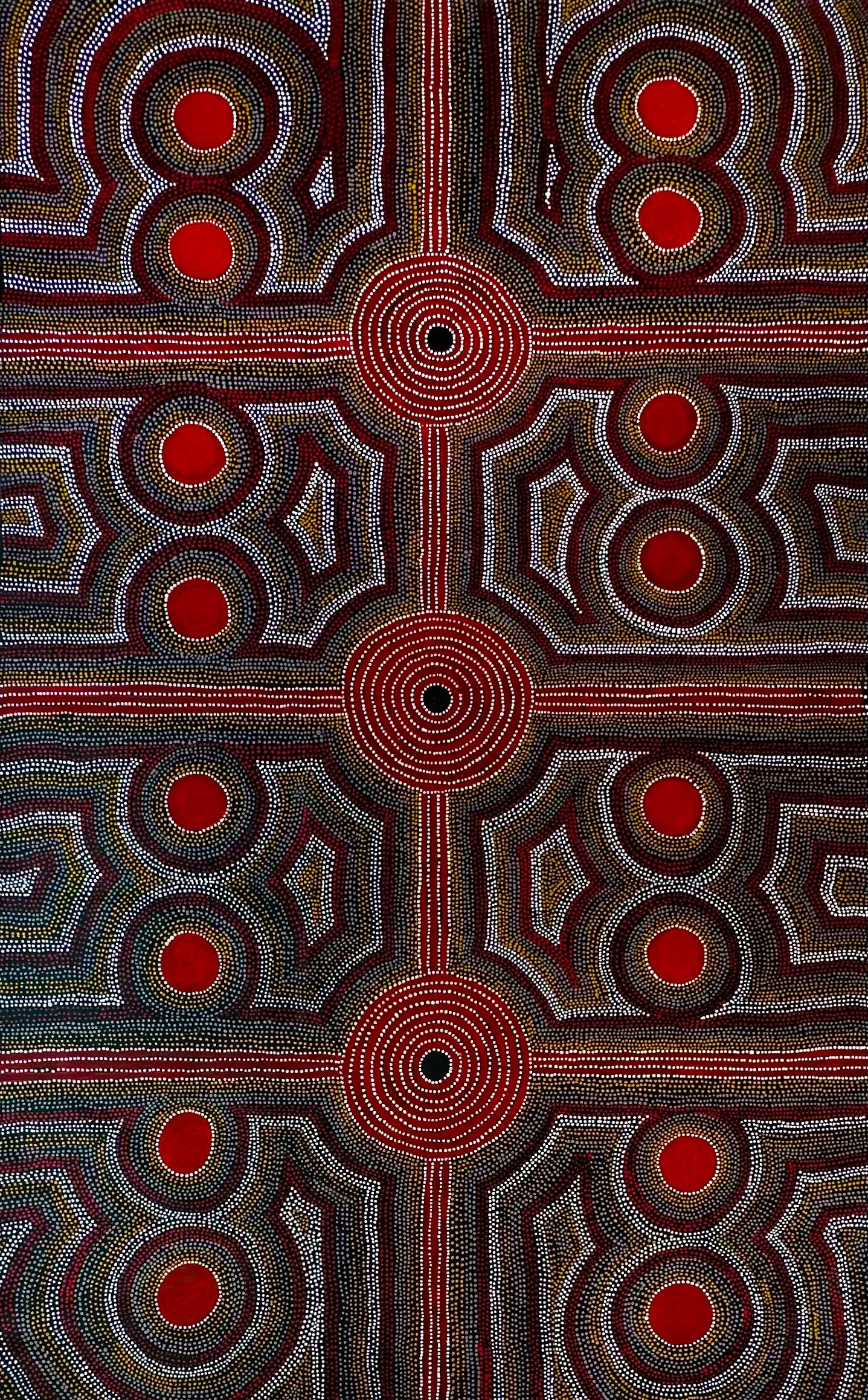 Paddy Bird Jungala Ngale Ngal ++ Utopia + Traditional Art + Aboriginal Art + Indigenous Art + Australian Art + Iconography art + Symbolism Art + Dot Artwork + Dot Painting + dot art + Large Art work + Art Collector + Utopia + Male Artist + Darwin Based Gallery + Art for Sale + Painting for sale + Collectors art