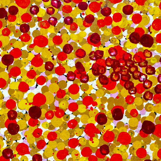 Polly Nelson Nangla, Polly Ngale, Polly Ngal, Utopia artist, Indigenous art, Aboriginal Art, Australian Art, Bush Plum dreaming, dot painting, dot art, art for sale, painting for sale, indigenous art for sale, aboriginal art for sale, altyerre aboriginal art, art décor, interior décor, interior design, colourful, home décor, office décor, art collector, Darwin gallery, art gallery, northern territory, family business, bush tucker, bush food, interior designer, wall art, bush plum dreaming