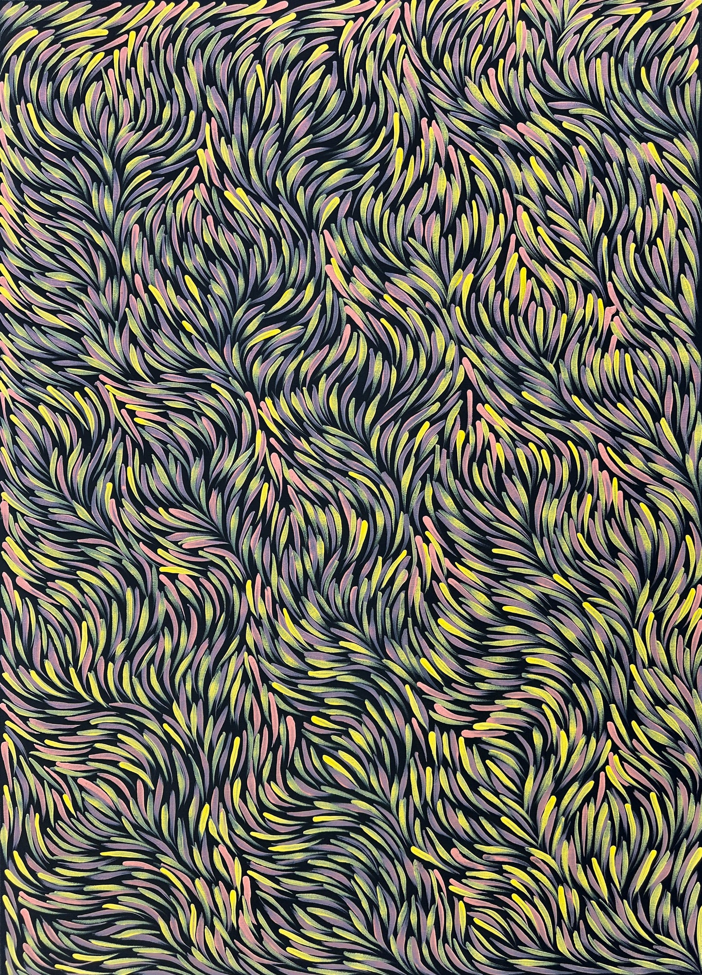 Rosemary Pitjara Petyarre, Utopia, Northern Territory, Outback, Indigneous Art, Aboriginal Art, Australian Art, Bush Yam Leaves, Bush Medicine Leaves, Art, Art Gallery, Art for Sale, Painting, Painting for sale, Altyerre Aboriginal Art, Darwin Gallery, Art Décor, Interior Décor, Wall Art, Interior Decorator, Ethical Art, Original Art, Direct From the Artist, Family Business, Anmatyerre, Movement, Colourful, Beautiful Art, Utopia, Utopian Artist,