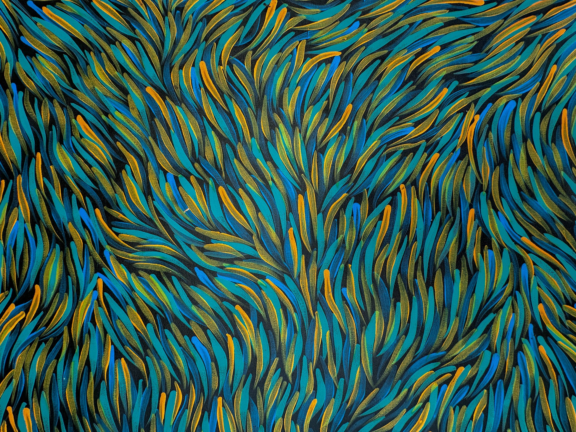 Rosemary Pitjara Petyarre + Rosemary Bird Petyarre + Anmatyerre + Bush Medicine Leaves + Aboriginal Art + Indigenous Art + Linen + Utopia + Australian Art + Contemporary Art + Art Gallery + Interior Décor + Décor + Artist + Wall Art + Home décor + Office Décor + Altyerre Aboriginal Art + Altyerre +Arnwetky + Art for sale + art + painting + painting for sale + First Nation Art + Australian Indigenous Art + First Nations Art + Authentic Aboriginal art