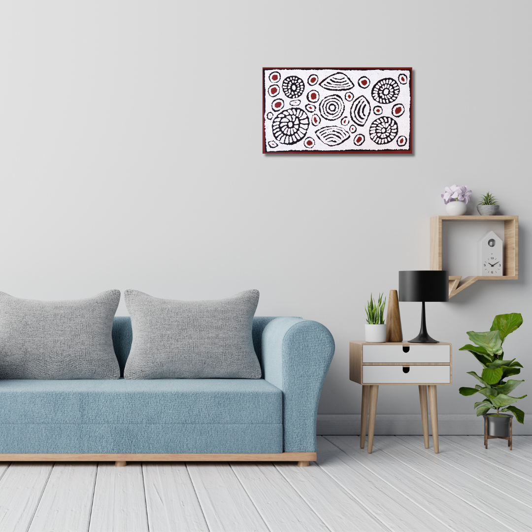 Ningura Napurrula Gibson + Wirrulnga Ningura Naparrula Gibson + Wirrulnga + Western Desert Art + Australian Art + Aboriginal Art + Indigenous Art + Dreaming + Art Story + Art for Sale + Painting for Sale + Art Collector + famous indigenous artist + Kintore + Pintupi + Musee Du Quai Branly + paris + Australian Stamp + Art Gallery + Altyerre Aboriginal Art + Décor + Interior Design + Wall Art + Famous Artist +  Art Story + painting + artwork