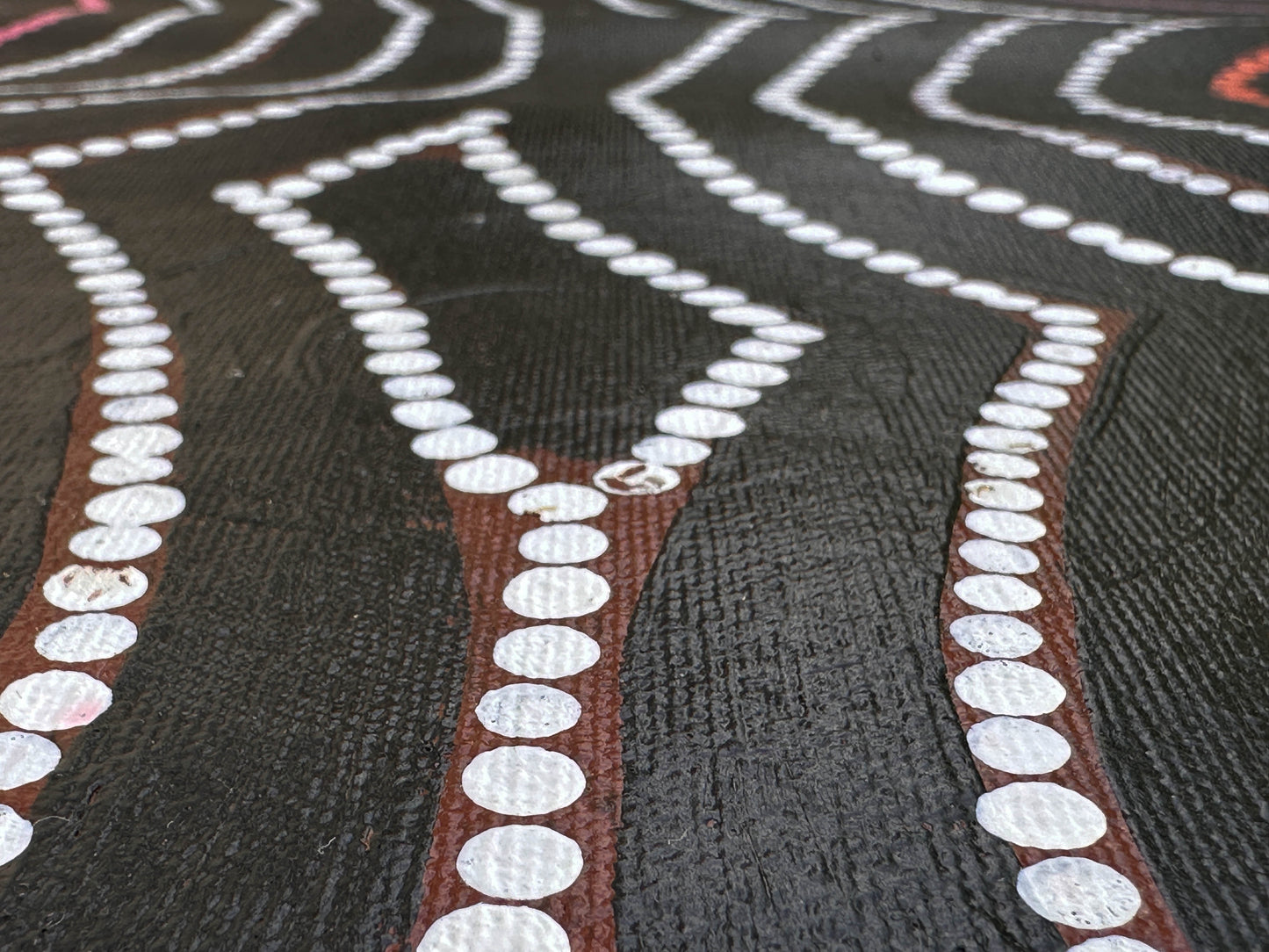 Vicky Jackson + Papunya + Dot art work + Dot painting + Painting for sale + art for sale + blue + yellow + orange + indigenous art + aboriginal art + australian art + darwin based gallery + family business + altyerre + altyerre aboriginal art